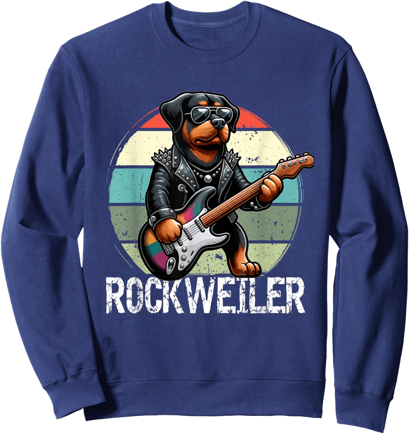 Rockweiler Dog Retro Rock Men Rottweiler Sweatshirt - Sweatshirt | Navy