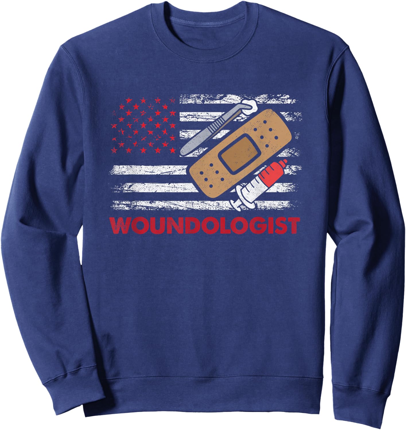 Wound Care Nurse Woundologist American Flag Ostomy Nurse Sweatshirt - Sweatshirt | Navy