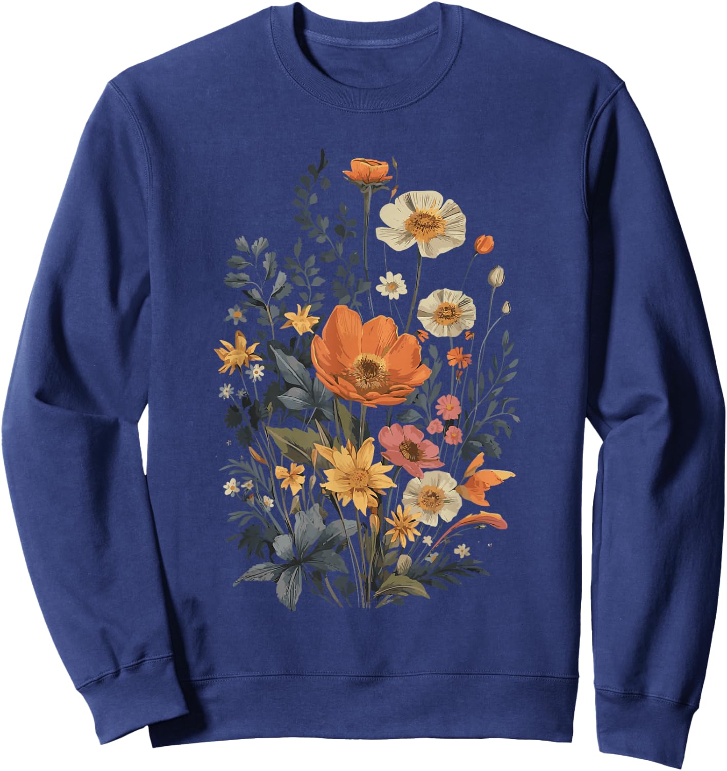 Vintage Flowers Floral Pressed Flower Sweatshirt - Sweatshirt | Navy