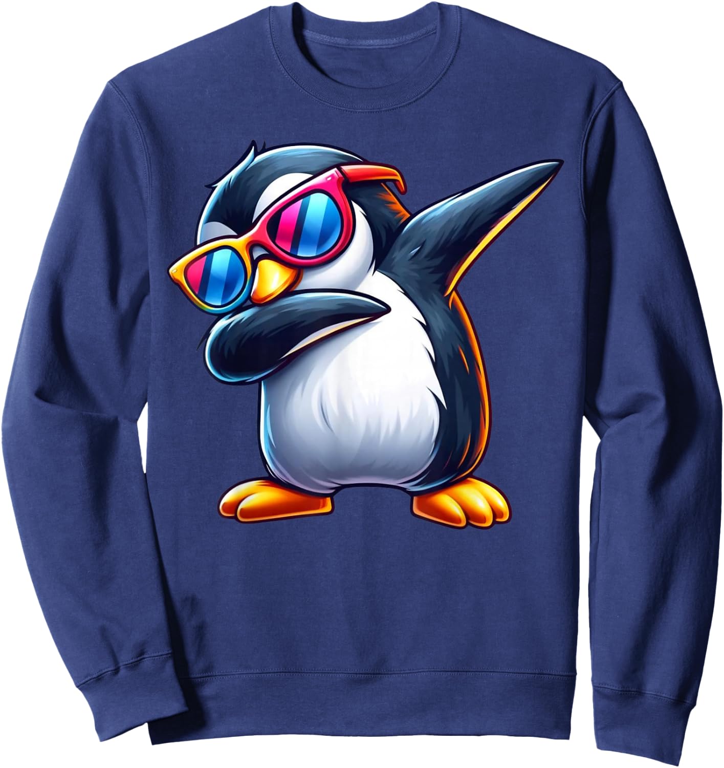 Unique Penguin Lover Apparel & Home Decor Shop -Adults & Kids Funny Dabbing Penguin Wearing Sunglasses Animal Lover Black Sweatshirt - Sweatshirt | Navy