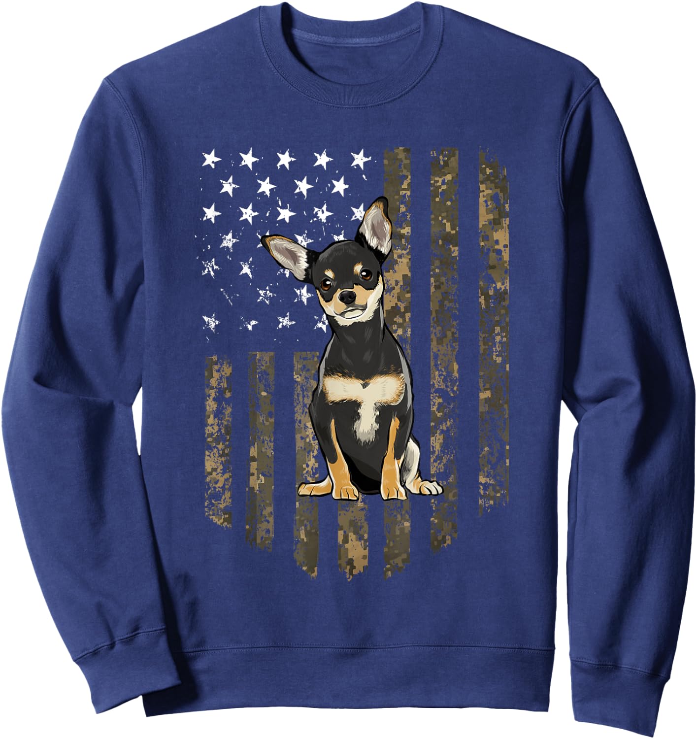 Camo American Flag Black Chihuahua 4th Of July USA Men Sweatshirt - Sweatshirt | Navy