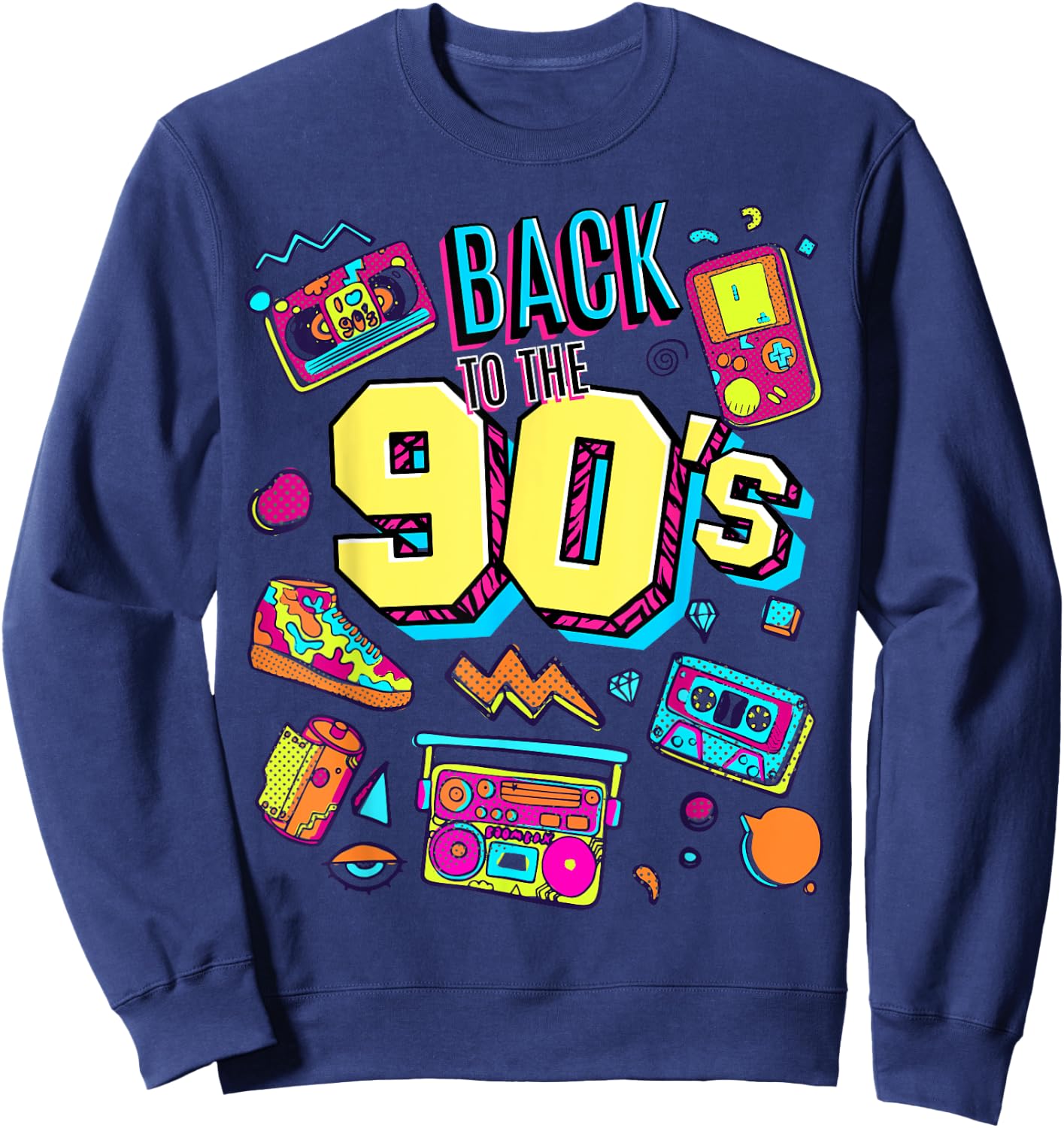 Men's Women's Kids Vintage Retro Back To 90's Graphic Design Sweatshirt - Sweatshirt | Navy