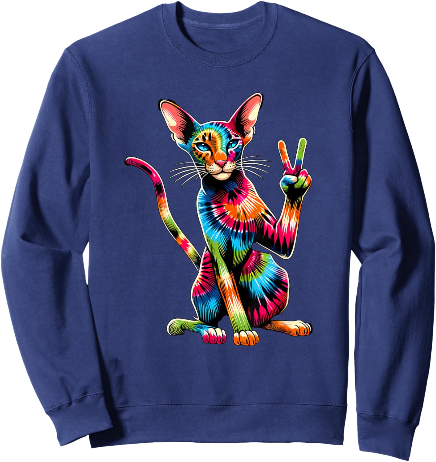 Peace Sign Tie Dye Oriental Shorthair Cat Sweatshirt - Sweatshirt | Navy