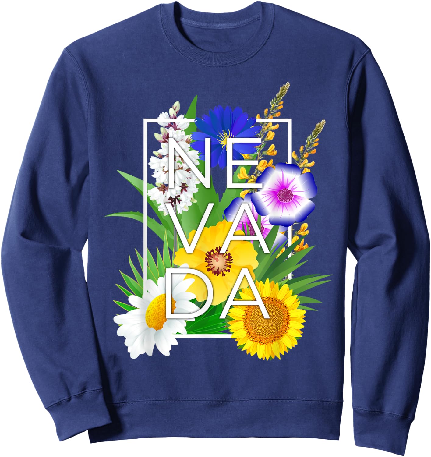 Flowers of Nevada Word Art - Nevadan State Pride Sweatshirt - Sweatshirt | Navy