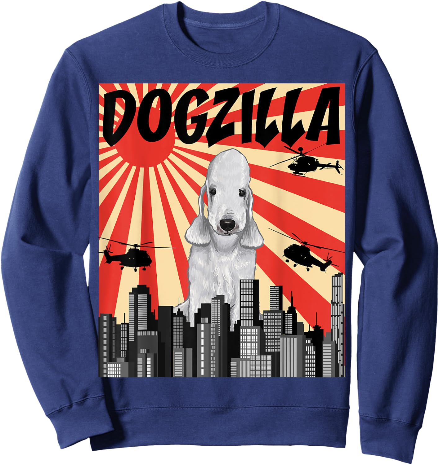 Funny Retro Japanese Dogzilla Bedlington Terrier Sweatshirt - Sweatshirt | Navy