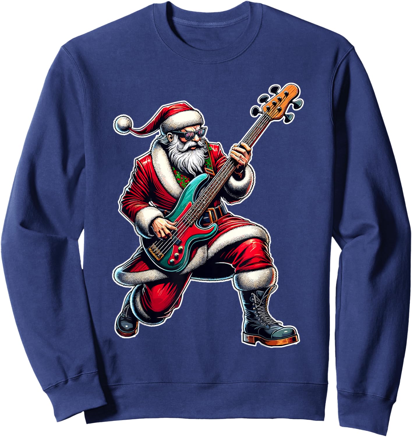 Christmas Bass Guitar Shirt Santa Bass Guitar Player Sweatshirt - Sweatshirt | Navy