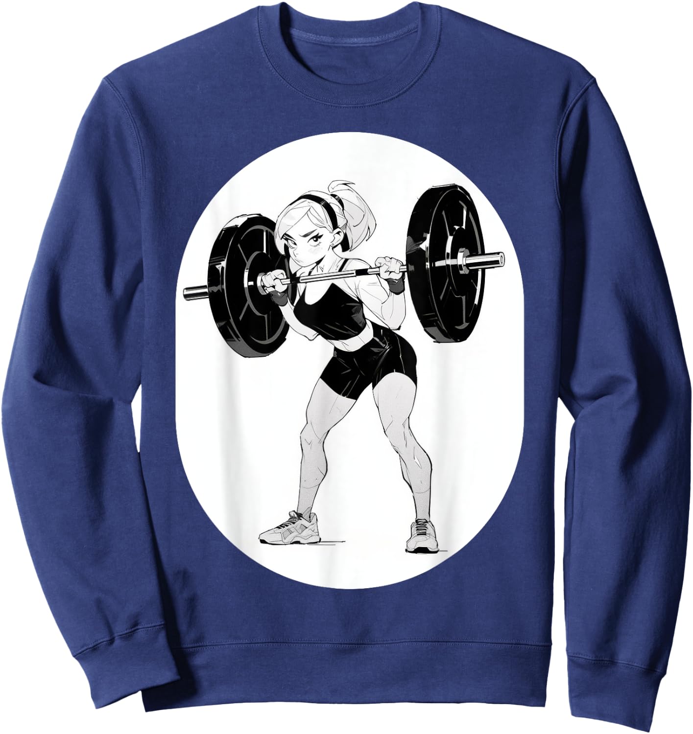 Anime & Manga Style Gym Girl holding Large Barbell Sweatshirt - Sweatshirt | Navy