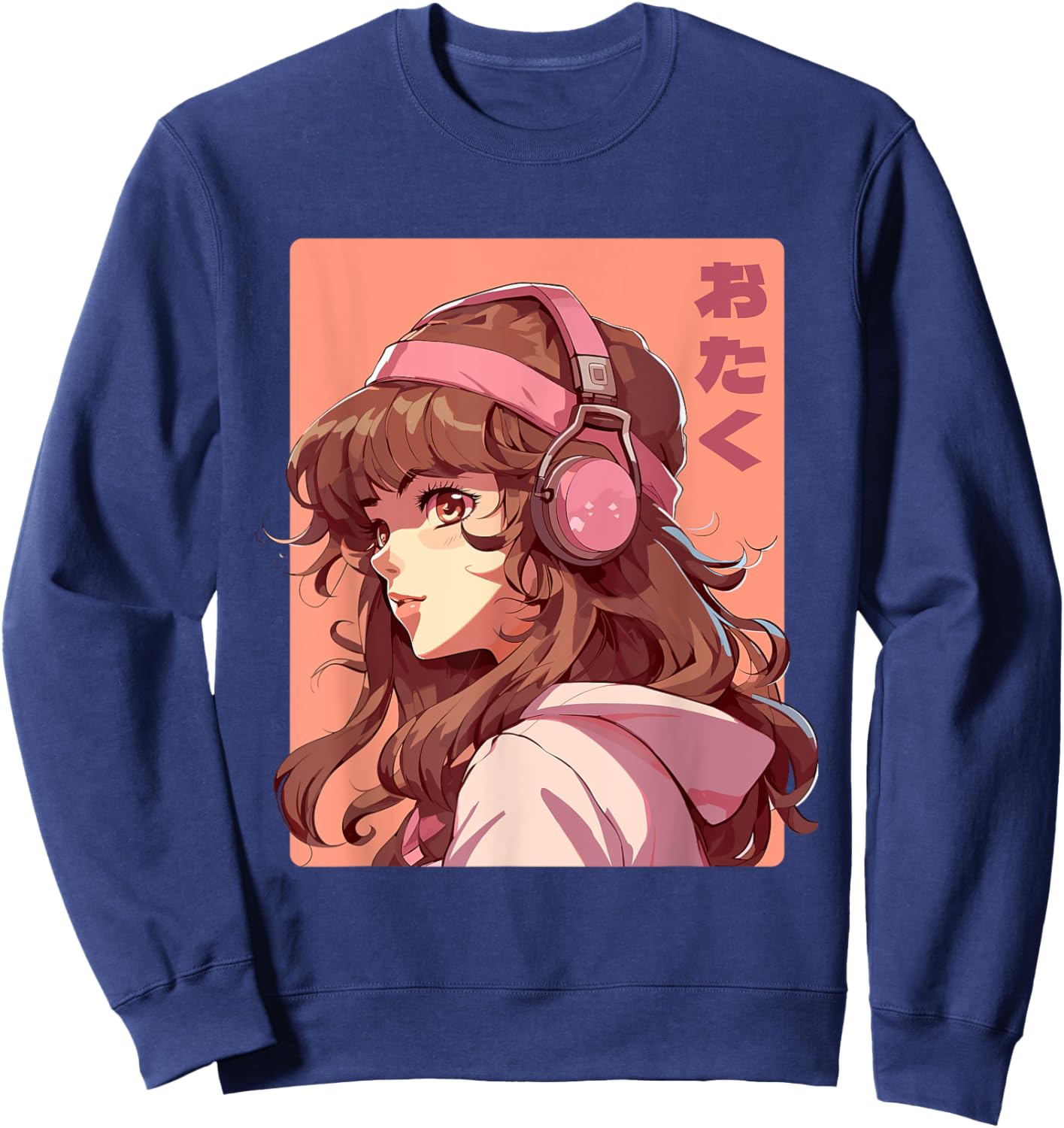 Anime Music Headphones Lofi Otaku Manga Girl Sweatshirt - Sweatshirt | Navy