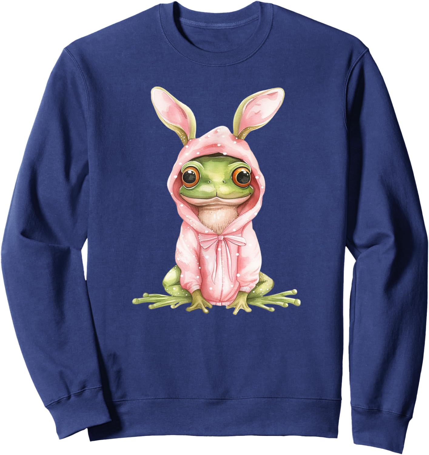 Frog Dressed As Bunny Rabbit Cute Spring Watercolor Easter Sweatshirt - Sweatshirt | Navy