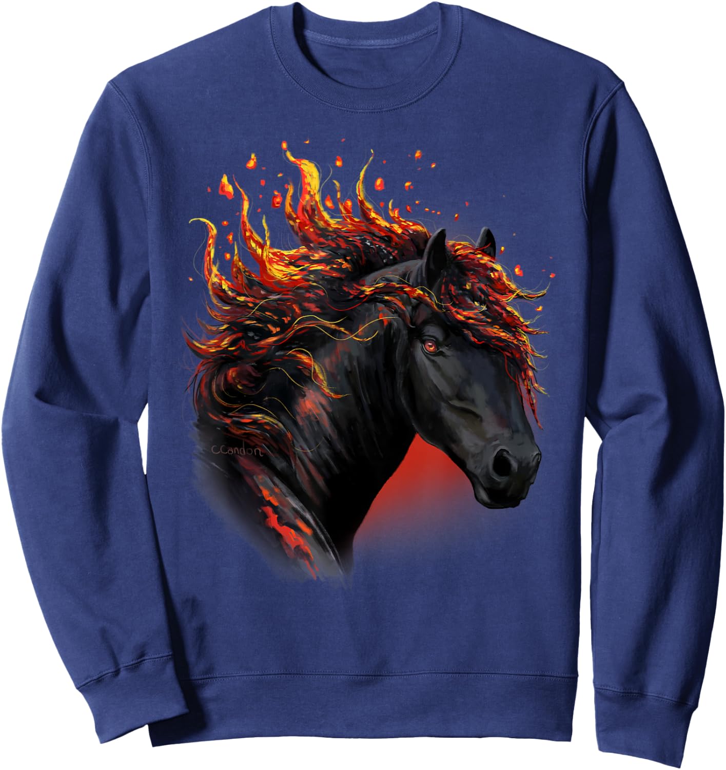 Fantasy Art- Cool Lava Black Horse - Horses - Black horse Sweatshirt - Sweatshirt | Navy