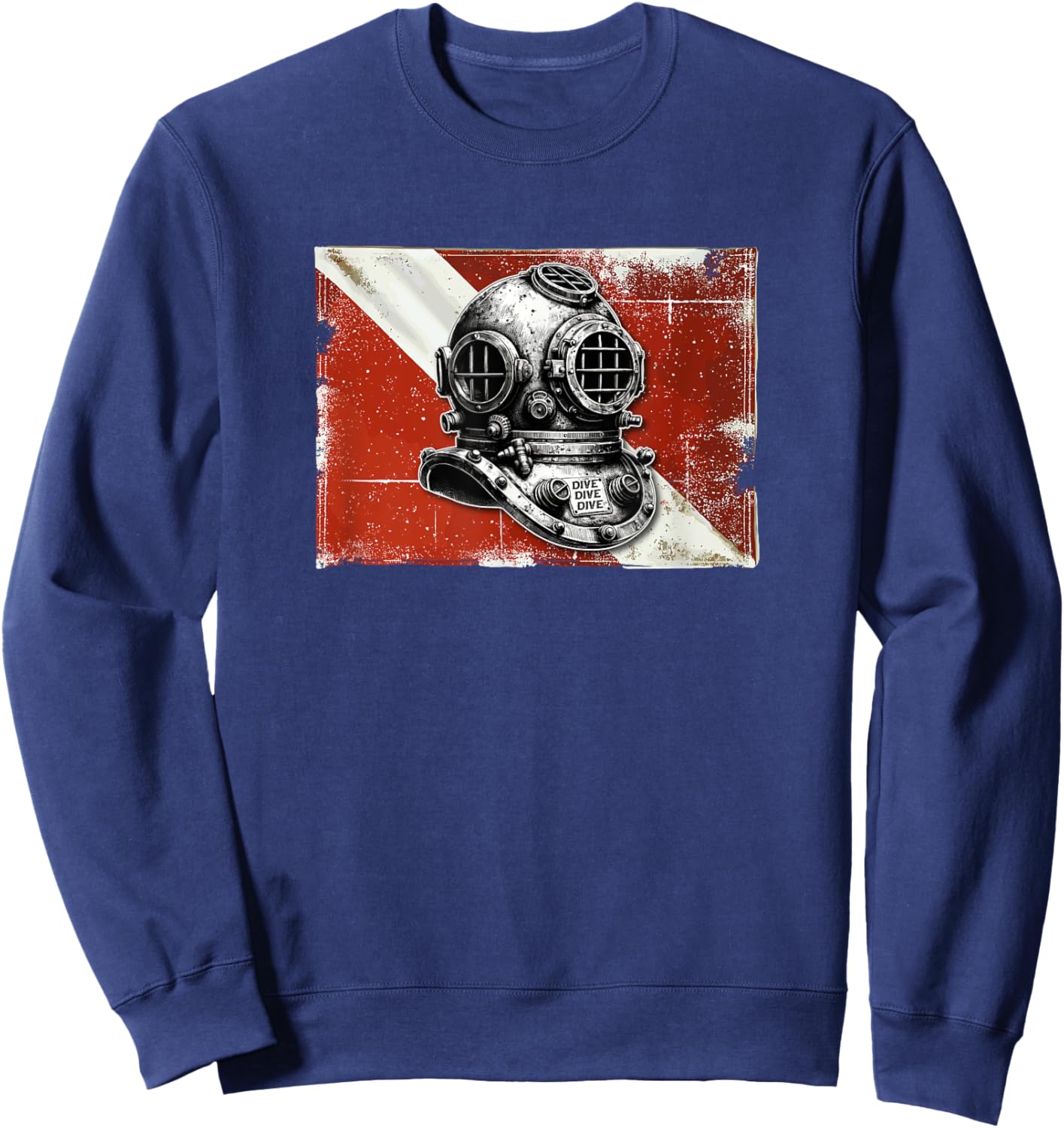 Vintage Scuba Dive Helmet Dive Flag | Funny Scuba Diving Sweatshirt - Sweatshirt | Navy