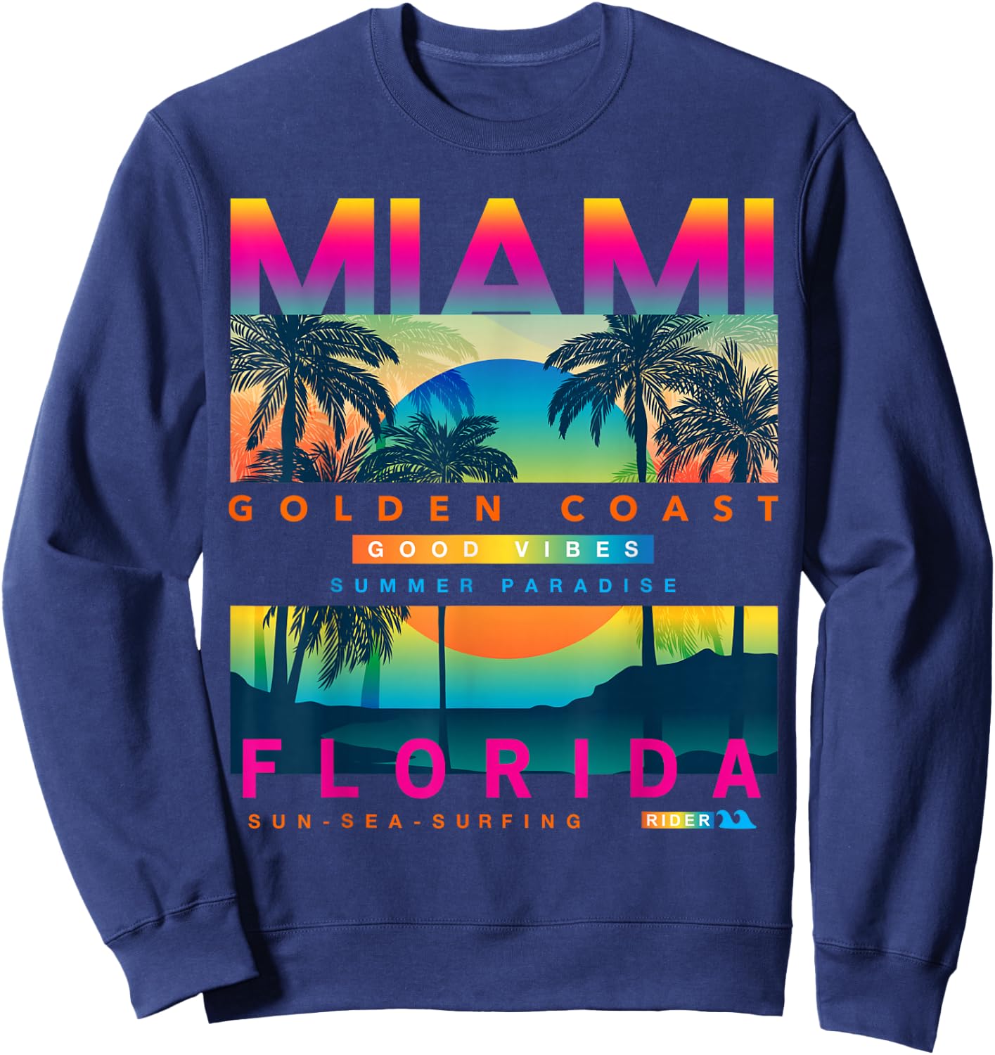 I Love Miami, Cool Miami Florida Colourful Sunrise Graphic Sweatshirt - Sweatshirt | Navy