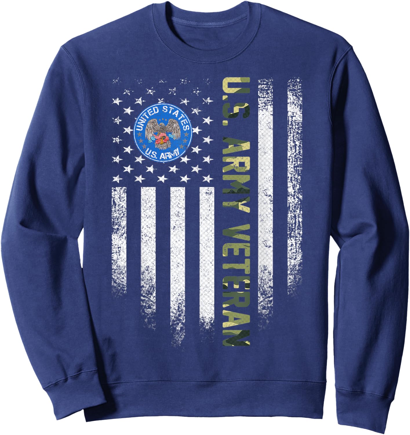 Vintage USA American Flag Proud US Army Veteran Funny Gift Sweatshirt - Sweatshirt | Navy