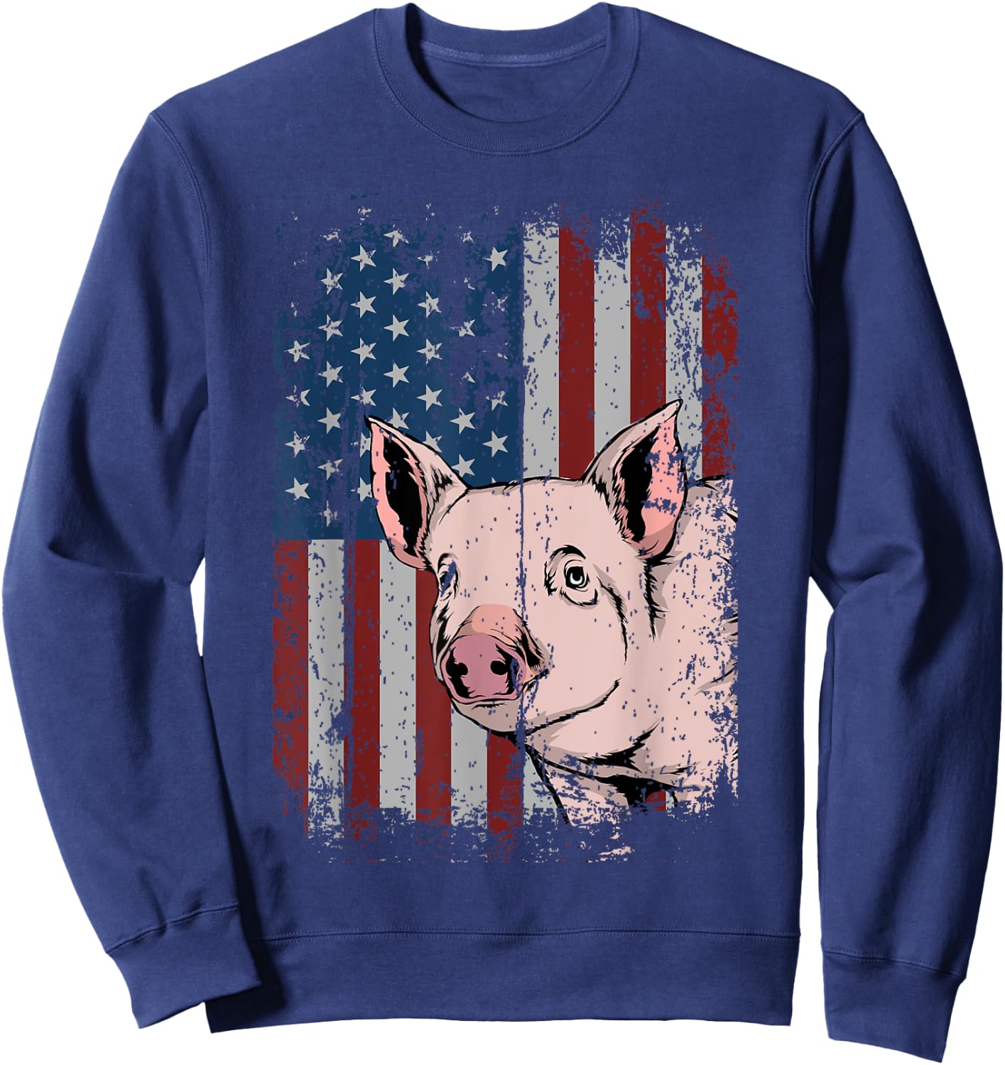 Pig American USA Flag Patriotic Pig Farm Gift Women Kids Men Sweatshirt - Sweatshirt | Navy