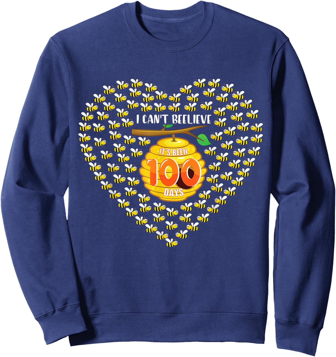 100 Days Of School Bee Hive Tree Hearts Teachers Student Kid Sweatshirt - Sweatshirt | Navy