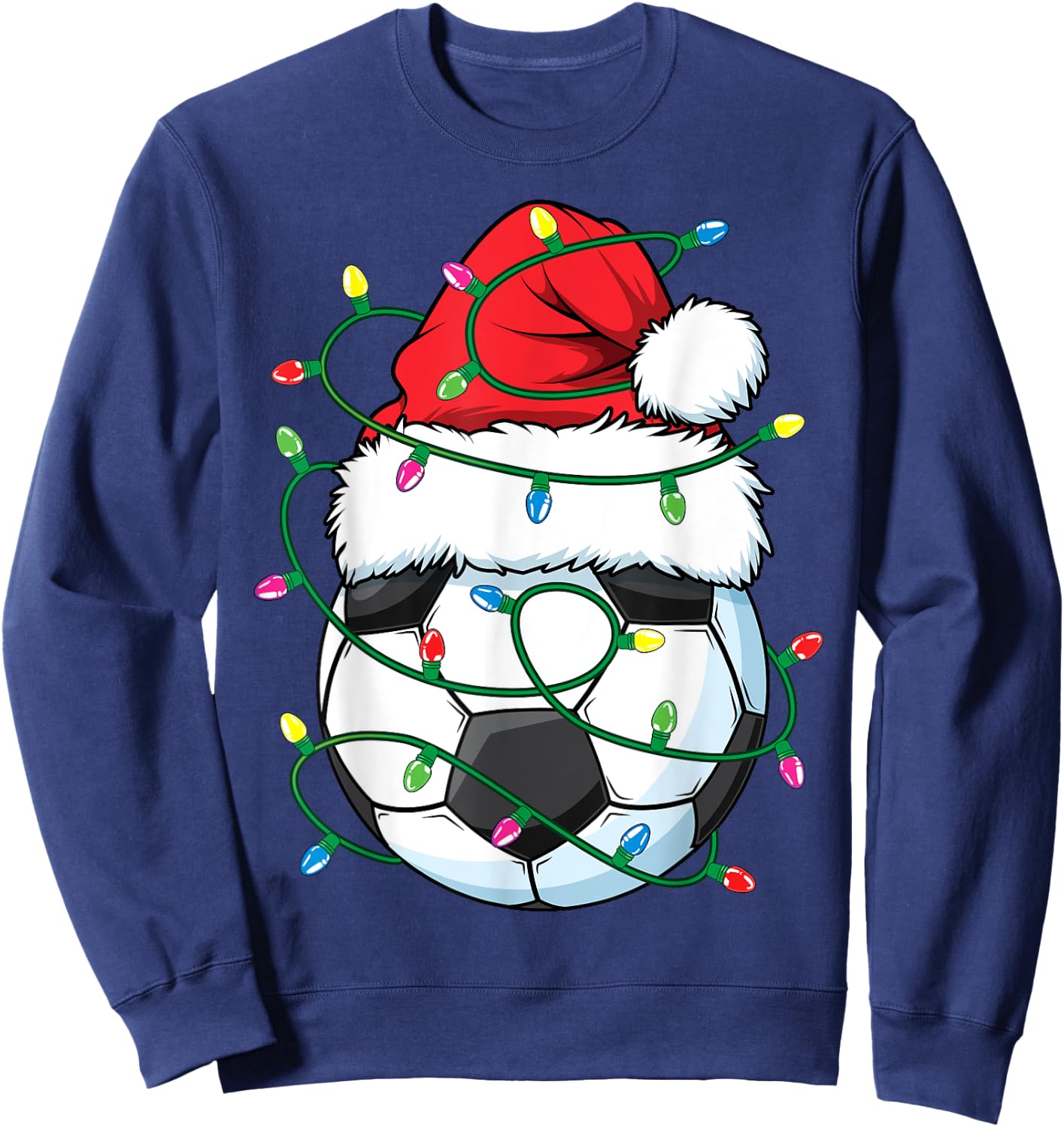 Funny Christmas Soccer Ball Santa Hat Xmas Lights Girls Boys Sweatshirt - Sweatshirt | Navy