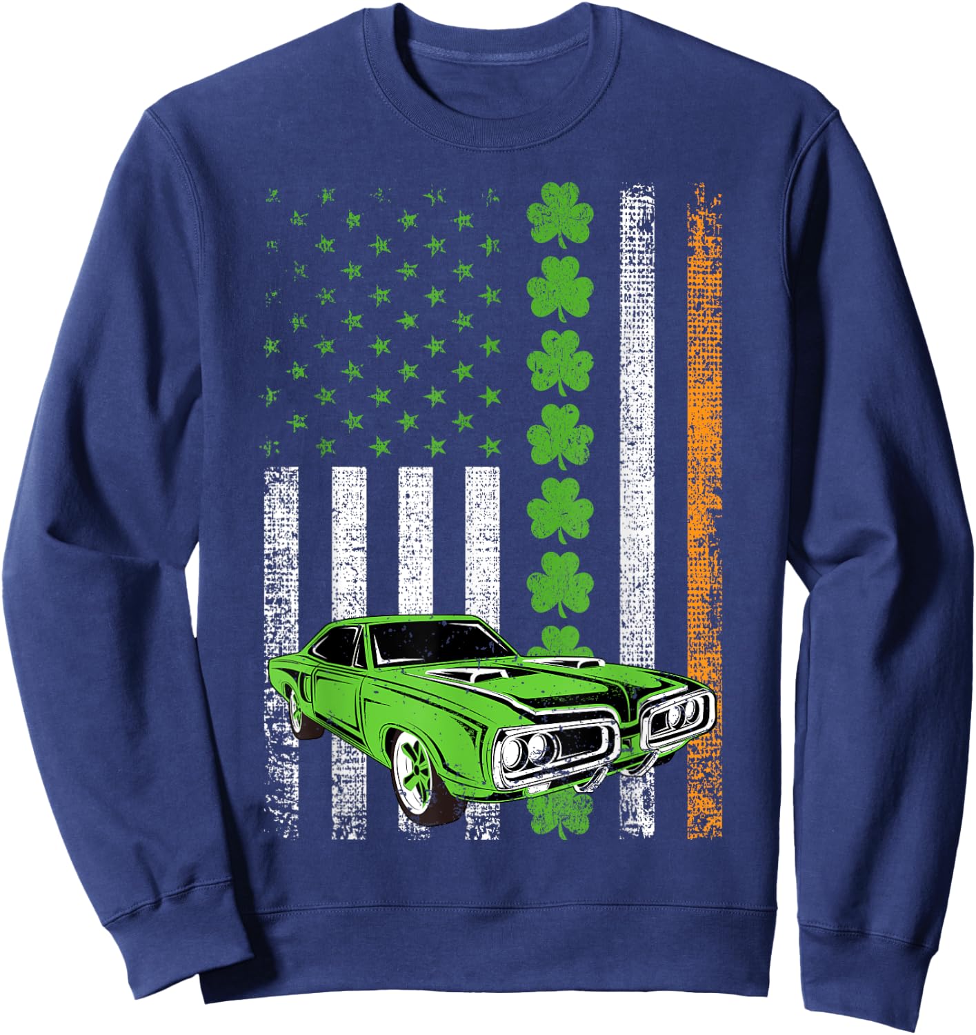 Irish American Flag Lucky Car Racing St. Patrick's Day Sweatshirt - Sweatshirt | Navy
