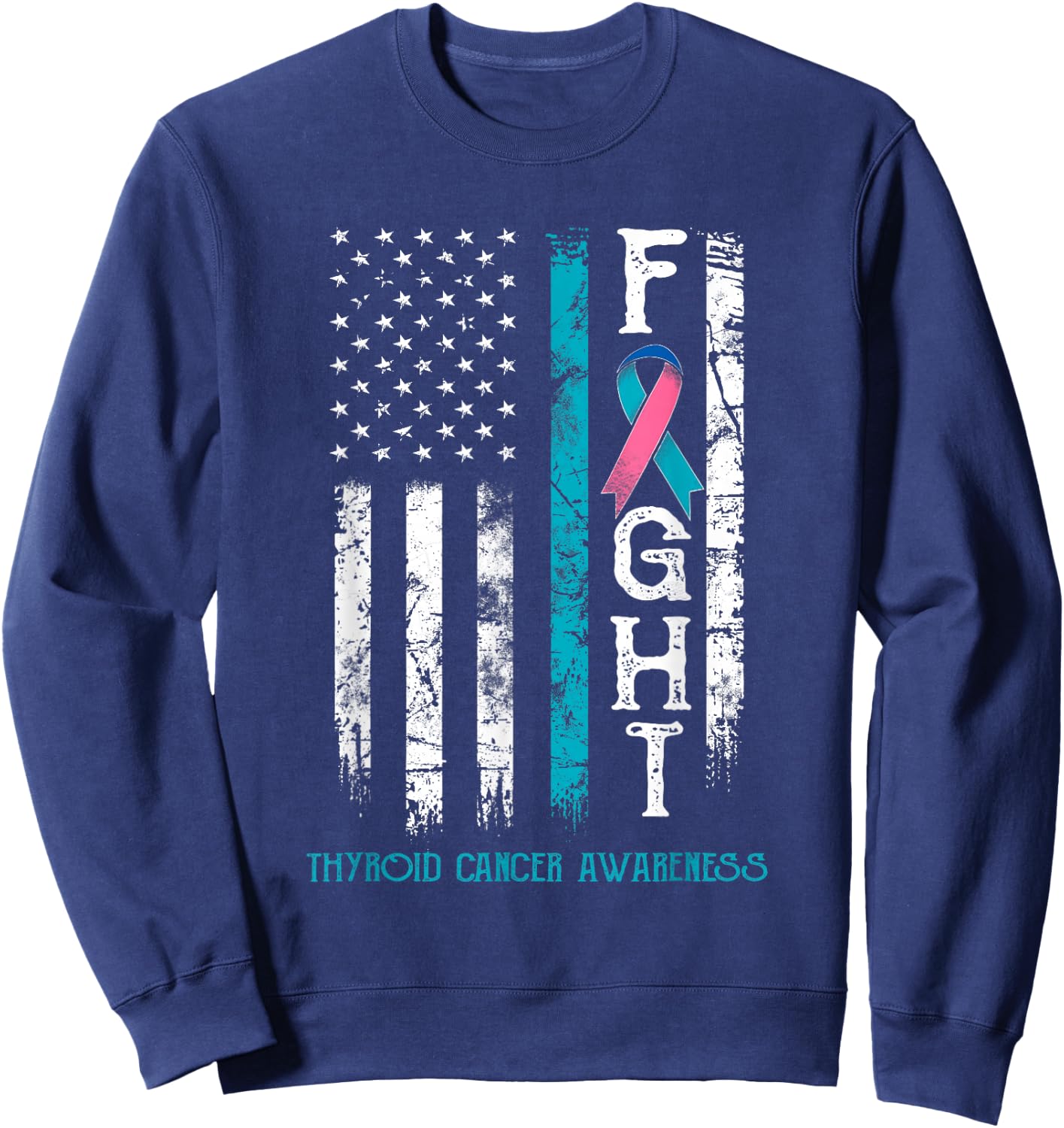 Thyroid Cancer Warrior US Flag Sweatshirt - Sweatshirt | Navy