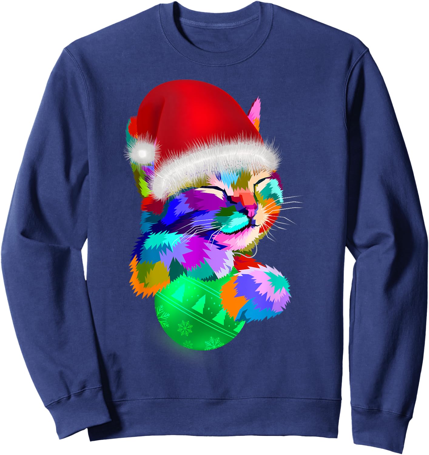Cute Cat Colourful Funny Santa Hat Christmas Ball Costume Women Kids Sweatshirt - Sweatshirt | Navy