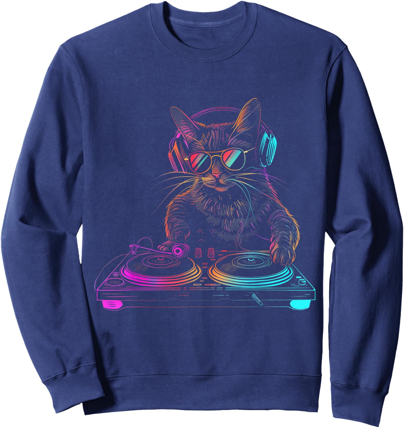DJ Cat EDM Techno House Music Funny Cat Lover Sweatshirt - Sweatshirt | Navy