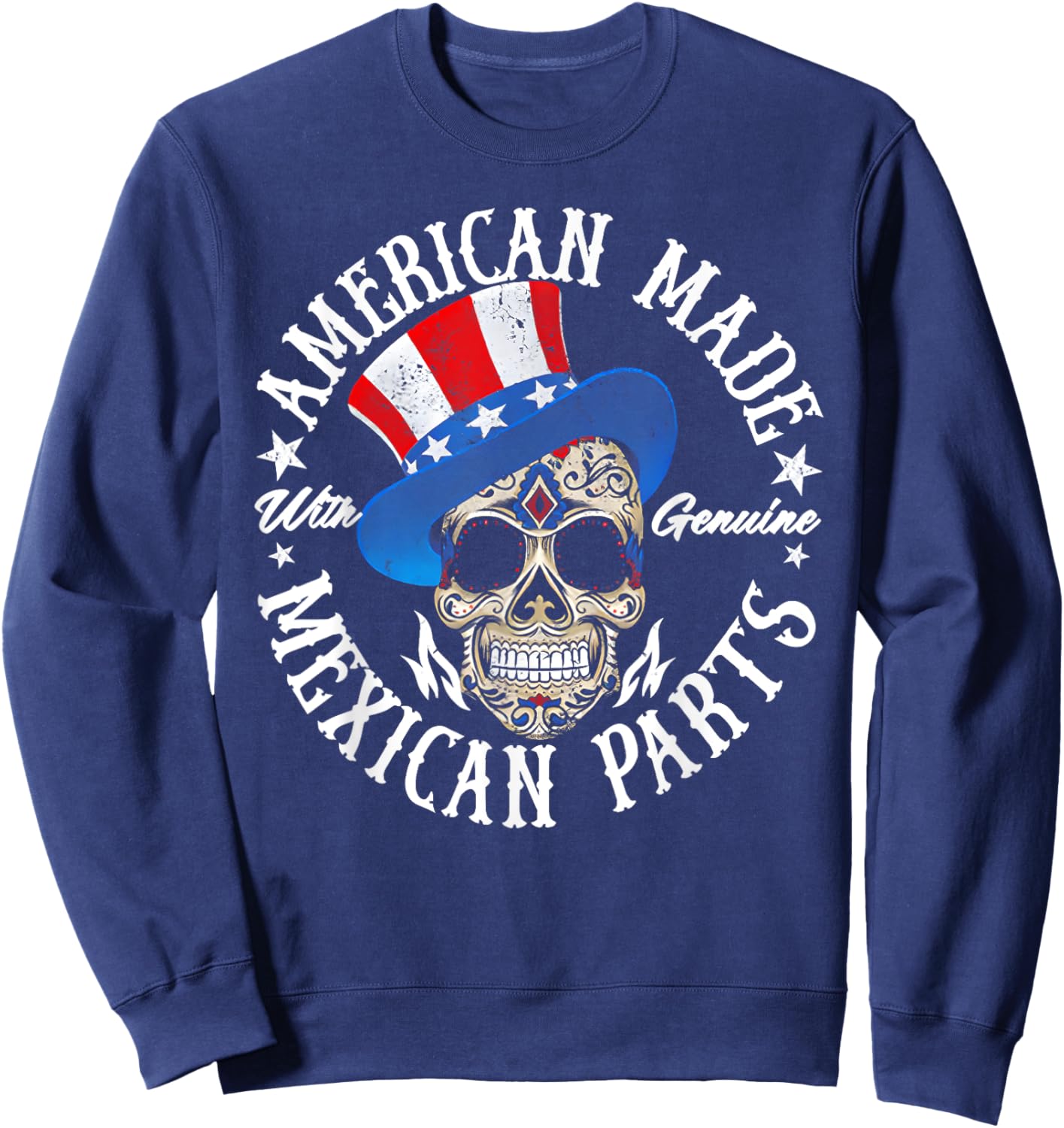 American Made With Genuine Mexican Parts Skull Sweatshirt - Sweatshirt | Navy
