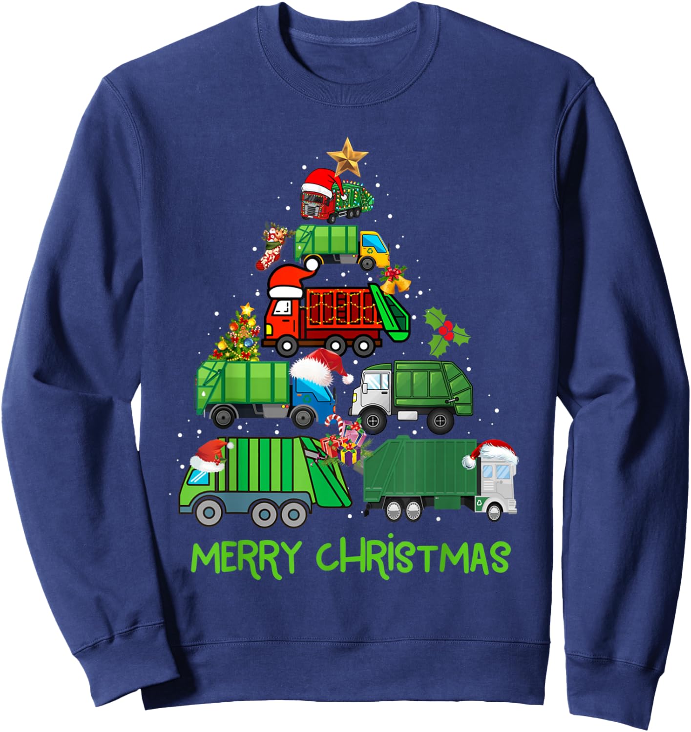Funny Garbage Truck Christmas Tree Ornament Decor Boys Kids Sweatshirt - Sweatshirt | Navy