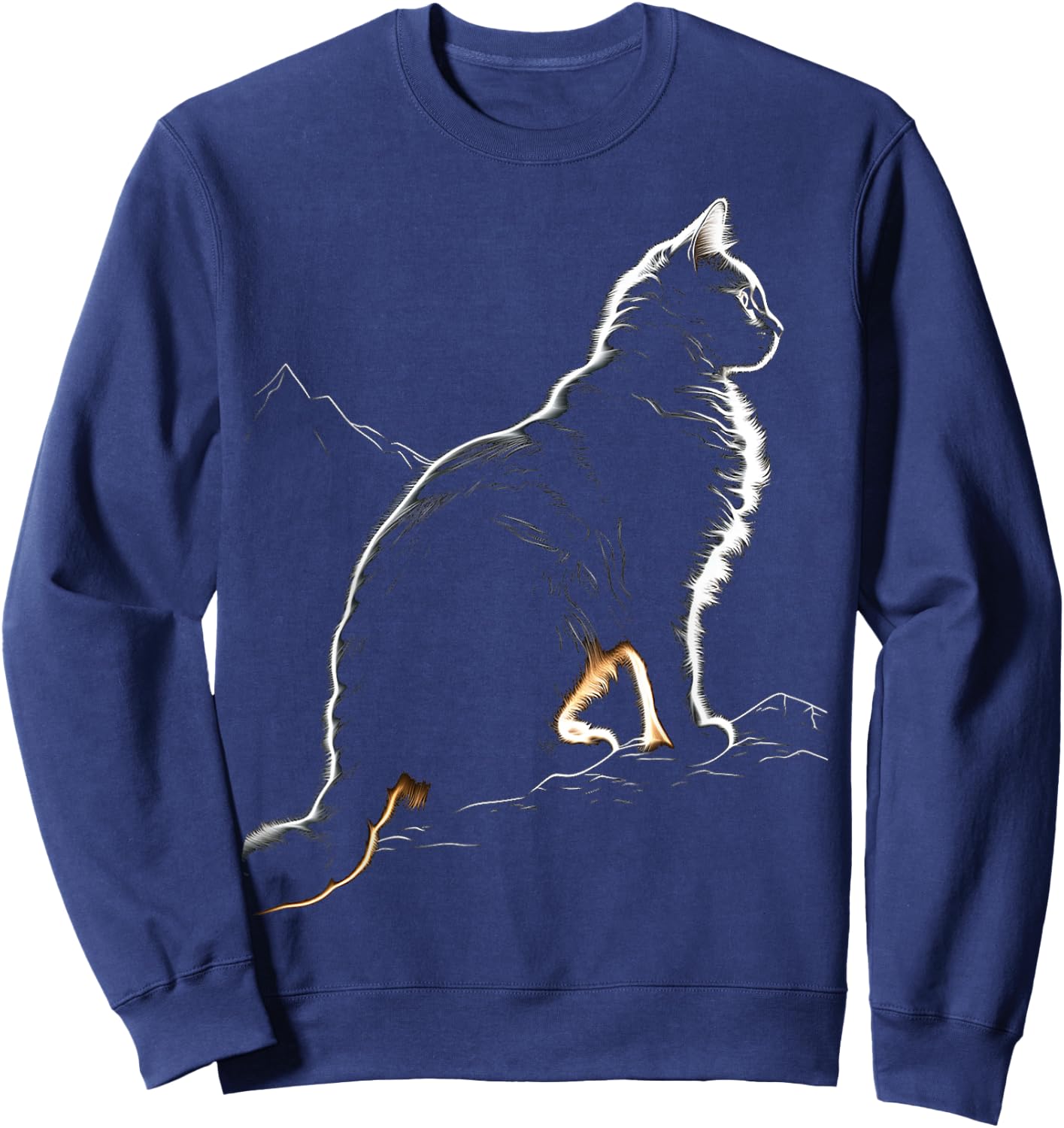 Cat Illustration Drawing Animal Art Graphic Cat Sweatshirt - Sweatshirt | Navy