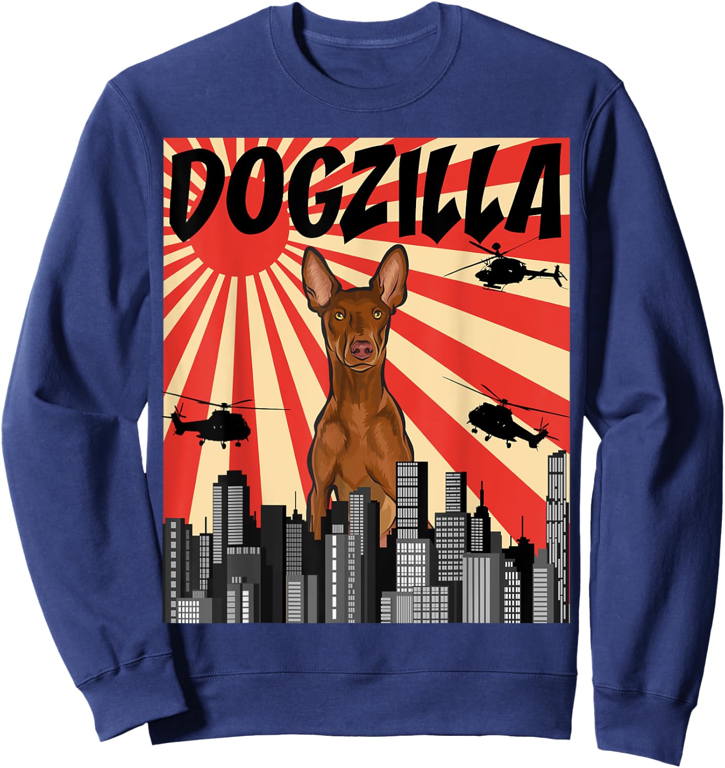 Funny Retro Japanese Dogzilla Pharaoh Hound Sweatshirt - Sweatshirt | Navy