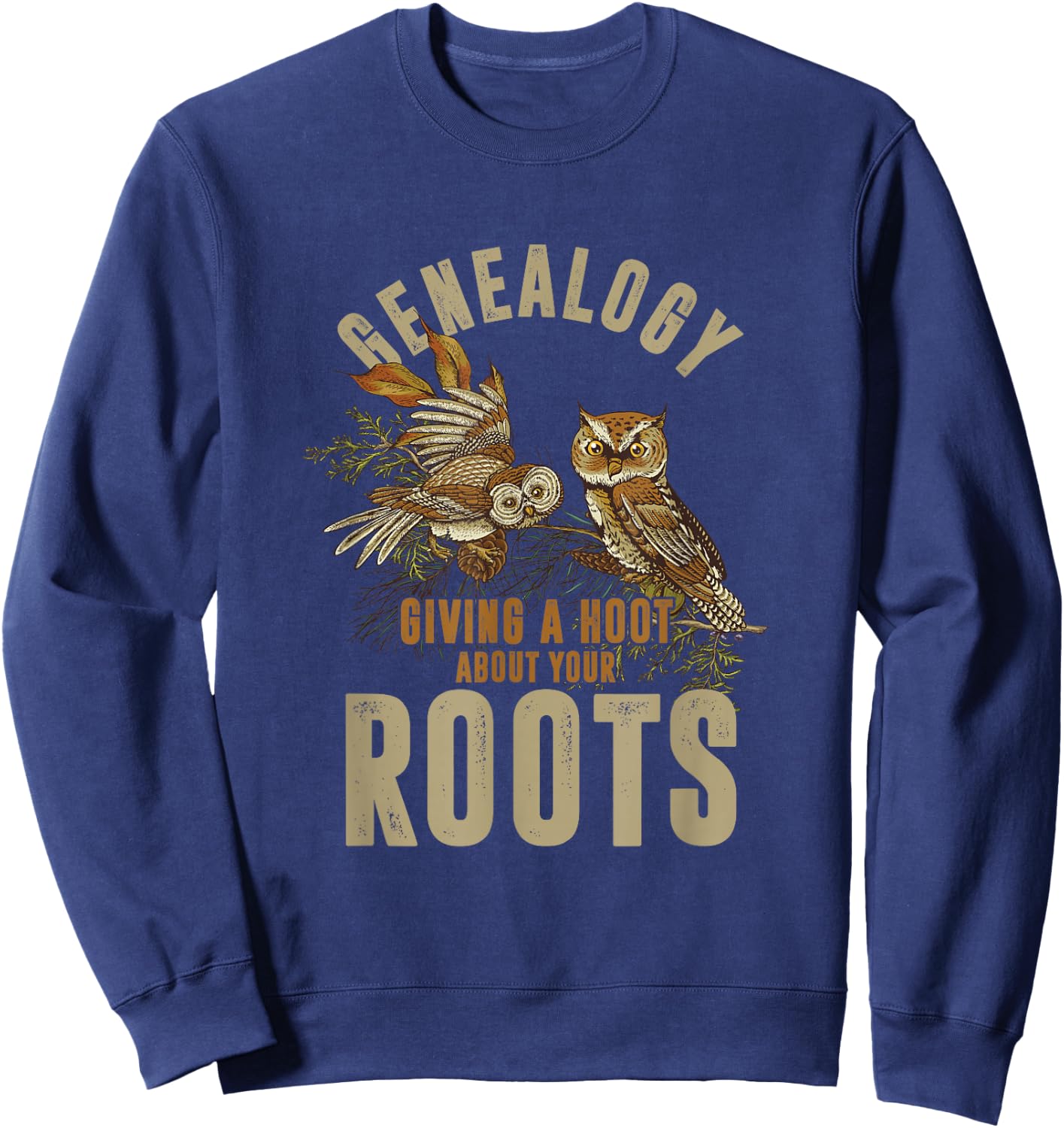 Eulen-Fan-Genealoge Genealogie Roots Geschenke Genealogy Owl - -Adults - Black - Small - Short Sleeve - Cotton 60%, Polyester 40% Sweatshirt - Sweatshirt | Navy