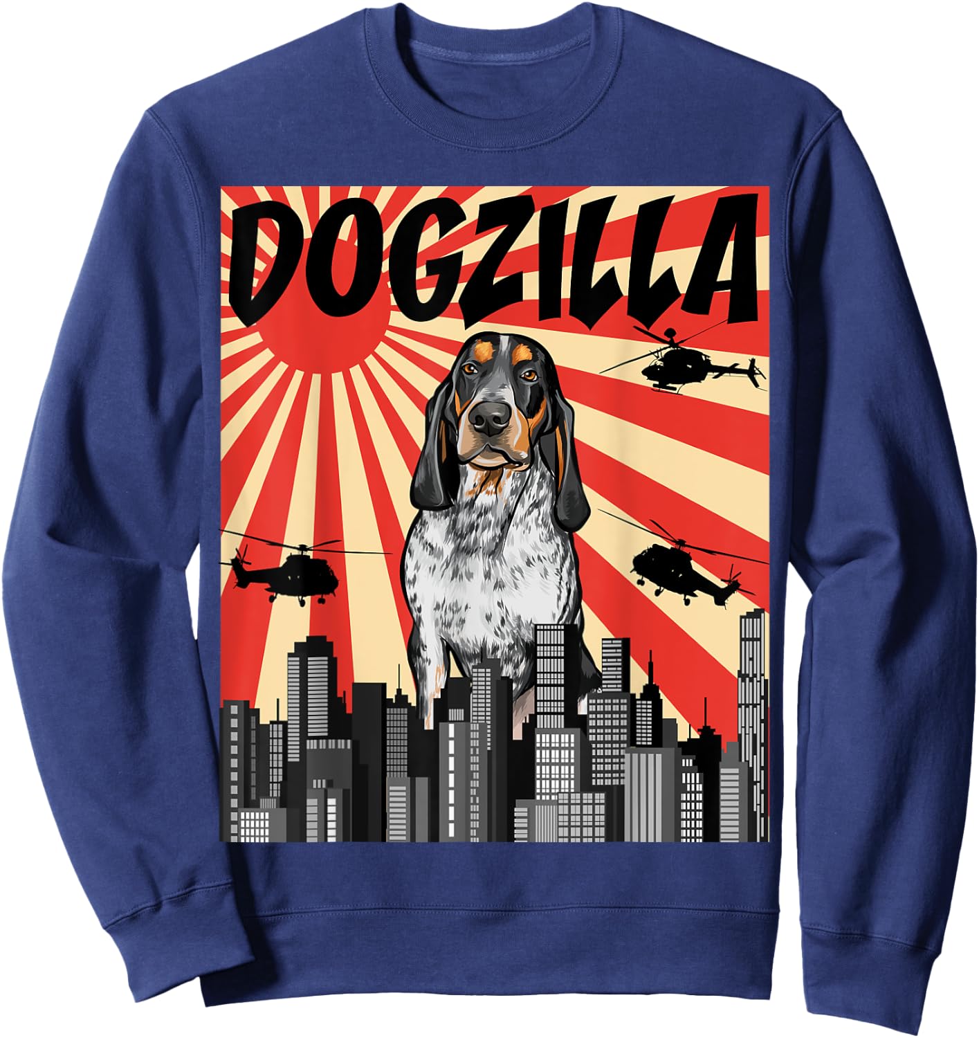 Funny Retro Japanese Dogzilla Bluetick Coonhound Sweatshirt - Sweatshirt | Navy