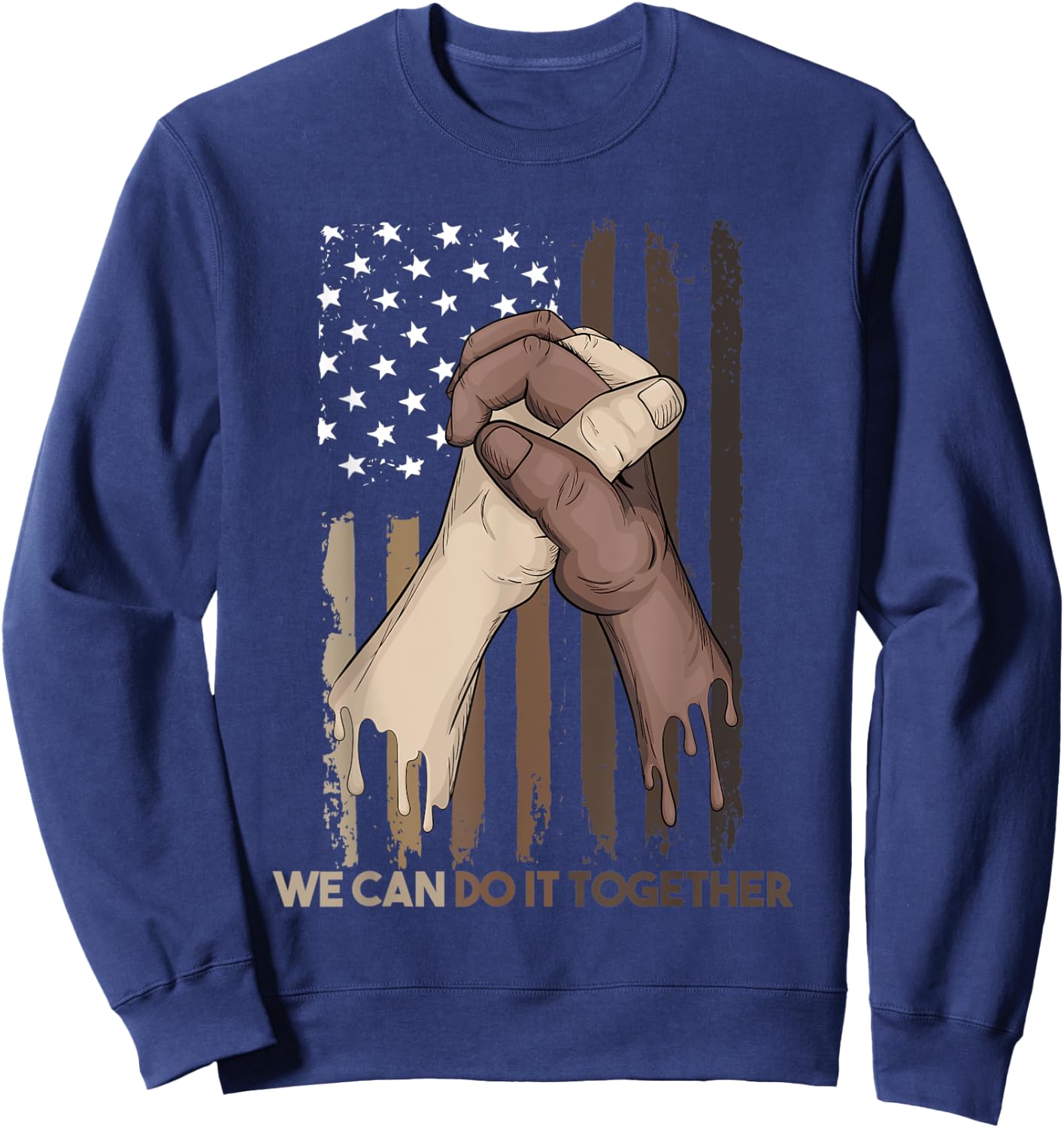 US Flag with Black & American Hands Black Lives Matter BLM Sweatshirt - Sweatshirt | Navy
