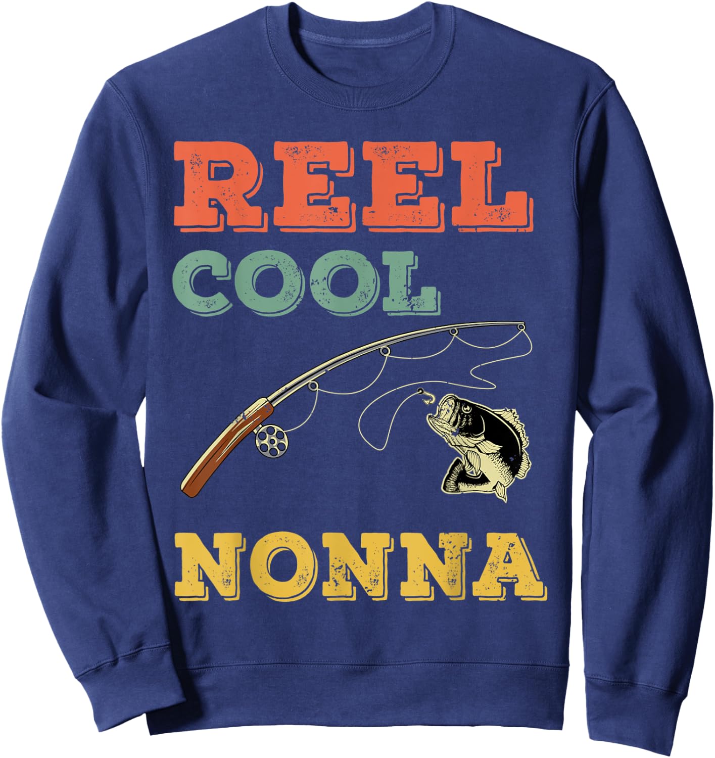 Reel Cool Fish Nonna Fisher Woman Grandma Bass Fishing Sweatshirt - Sweatshirt | Navy