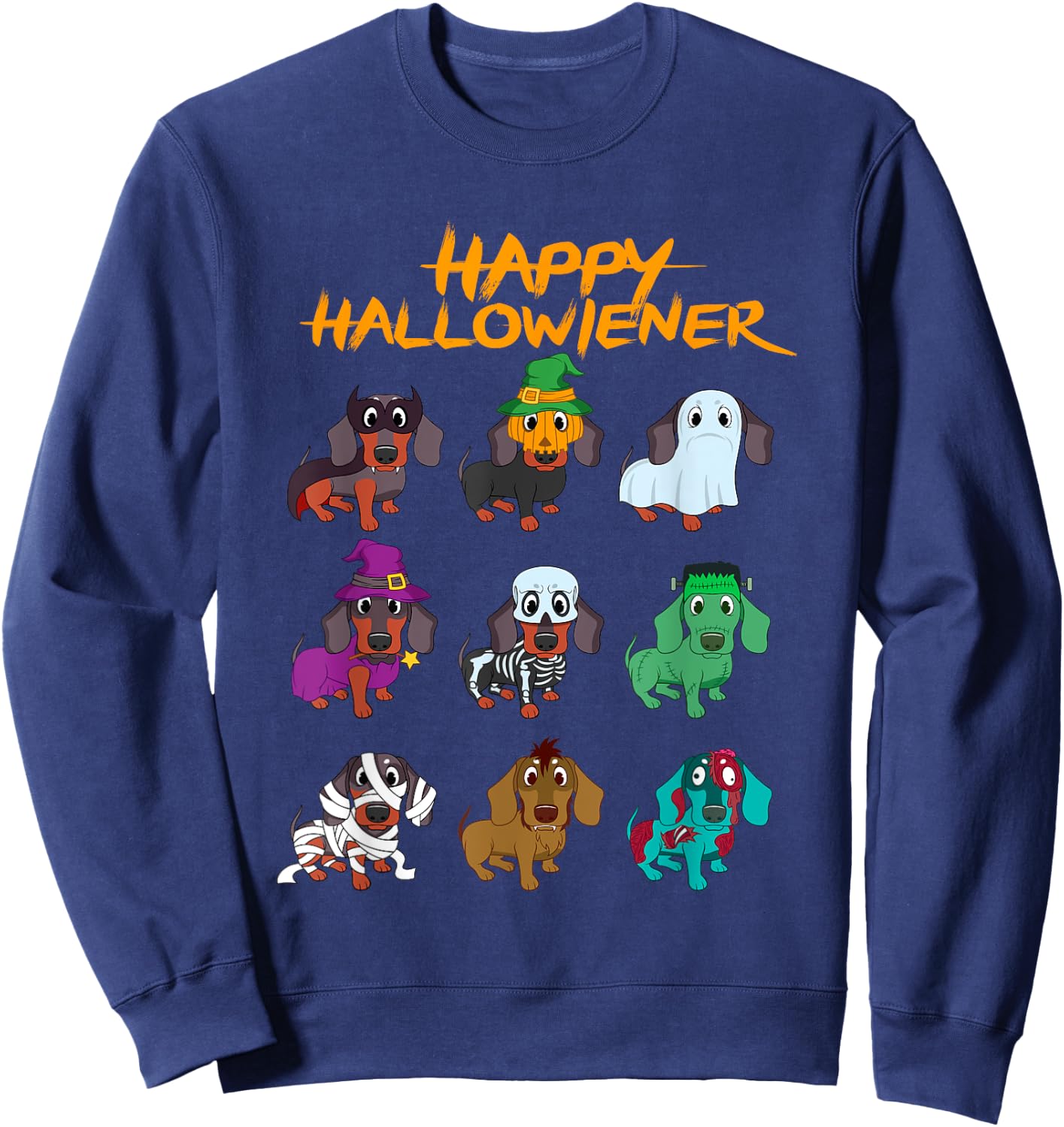 Happy Hallowiener Funny Halloween Daschund Weiner Dog Gift Women Kids Sweatshirt - Sweatshirt | Navy