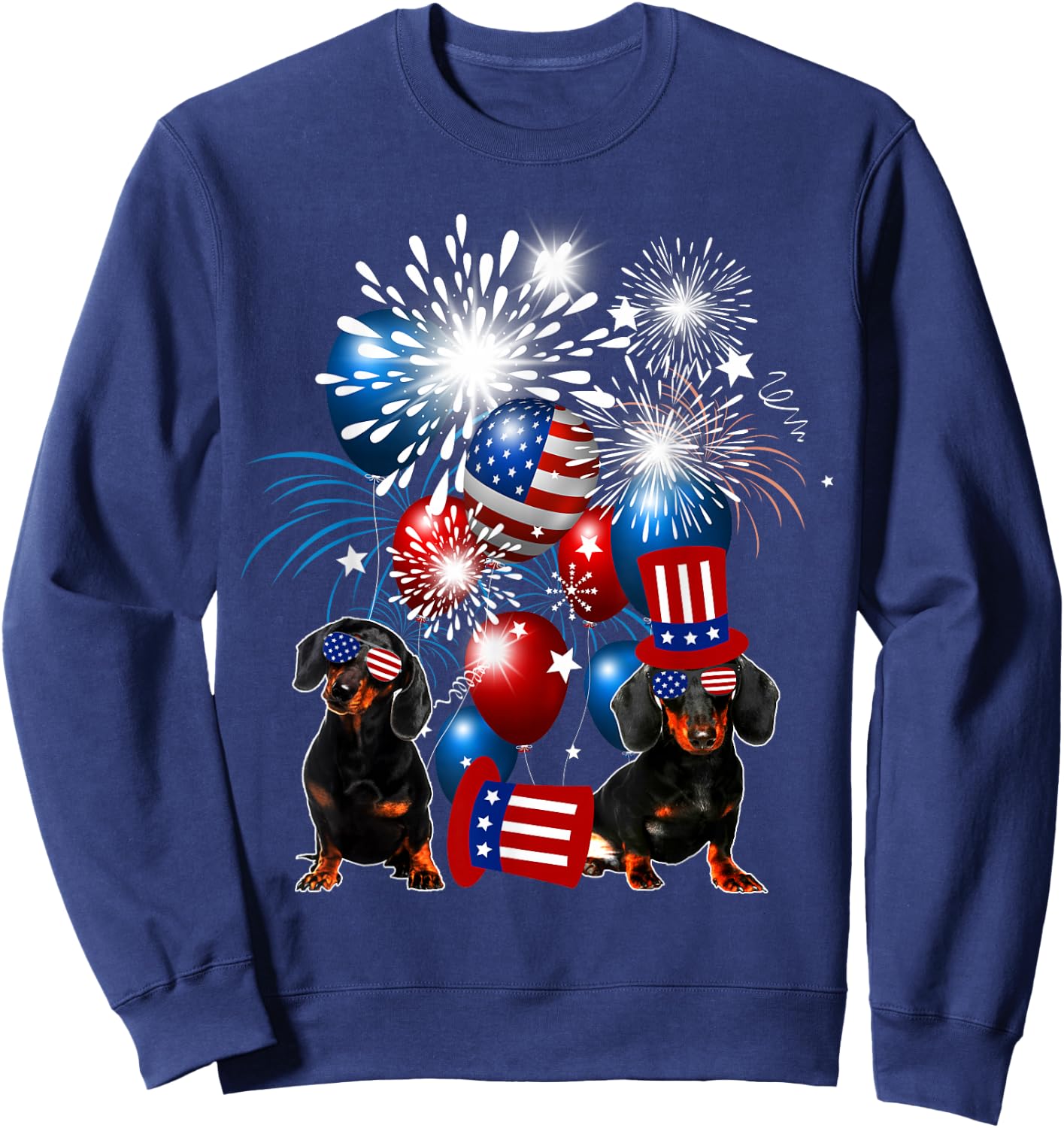 Vintage Retro Dachshund American Flag 4th Of July Dog Lover Sweatshirt - Sweatshirt | Navy