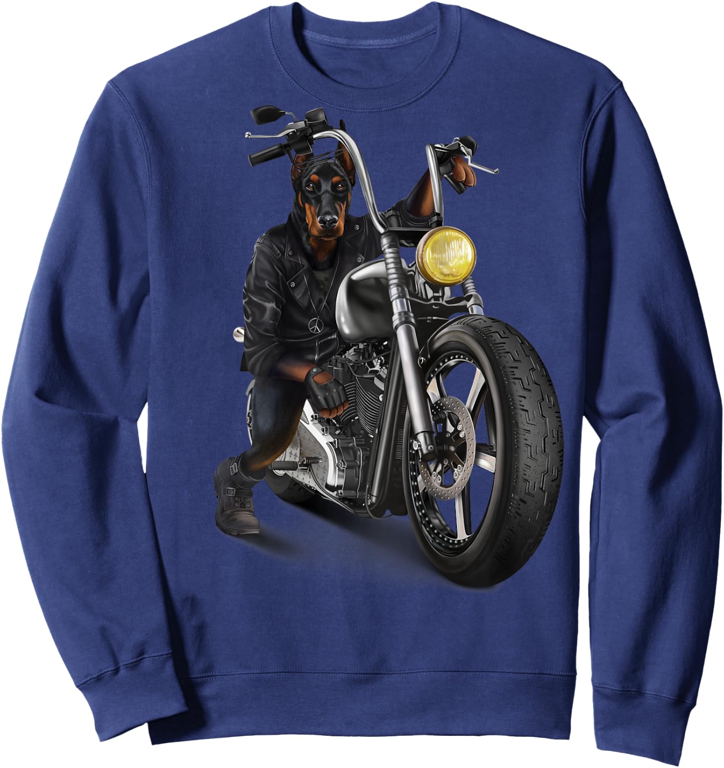 Doberman Dog Biker on a Classic Chopper Motorcycle Sweatshirt - Sweatshirt | Navy