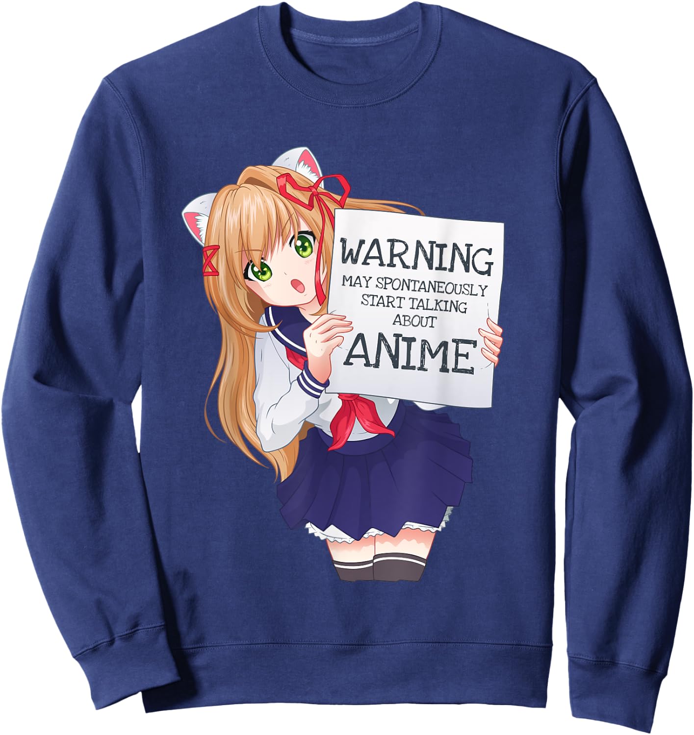 Kawaii Cute Spontaneously Talking Anime Girl Otaku Japanese Sweatshirt - Sweatshirt | Navy