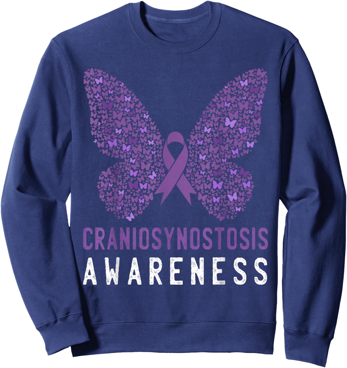 Butterfly Craniosynostosis Awareness Purple Ribbon Support Sweatshirt - Sweatshirt | Navy