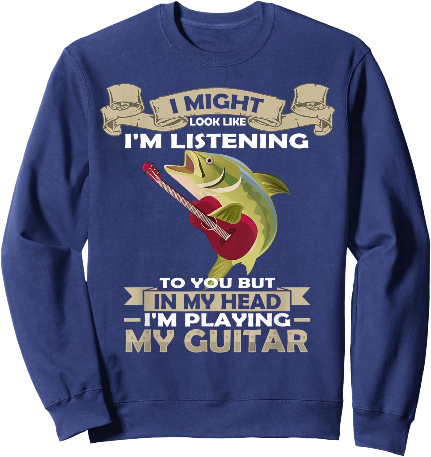 Fish Playing Acoustic Guitar Musical Fans Band Lover Sweatshirt - Sweatshirt | Navy