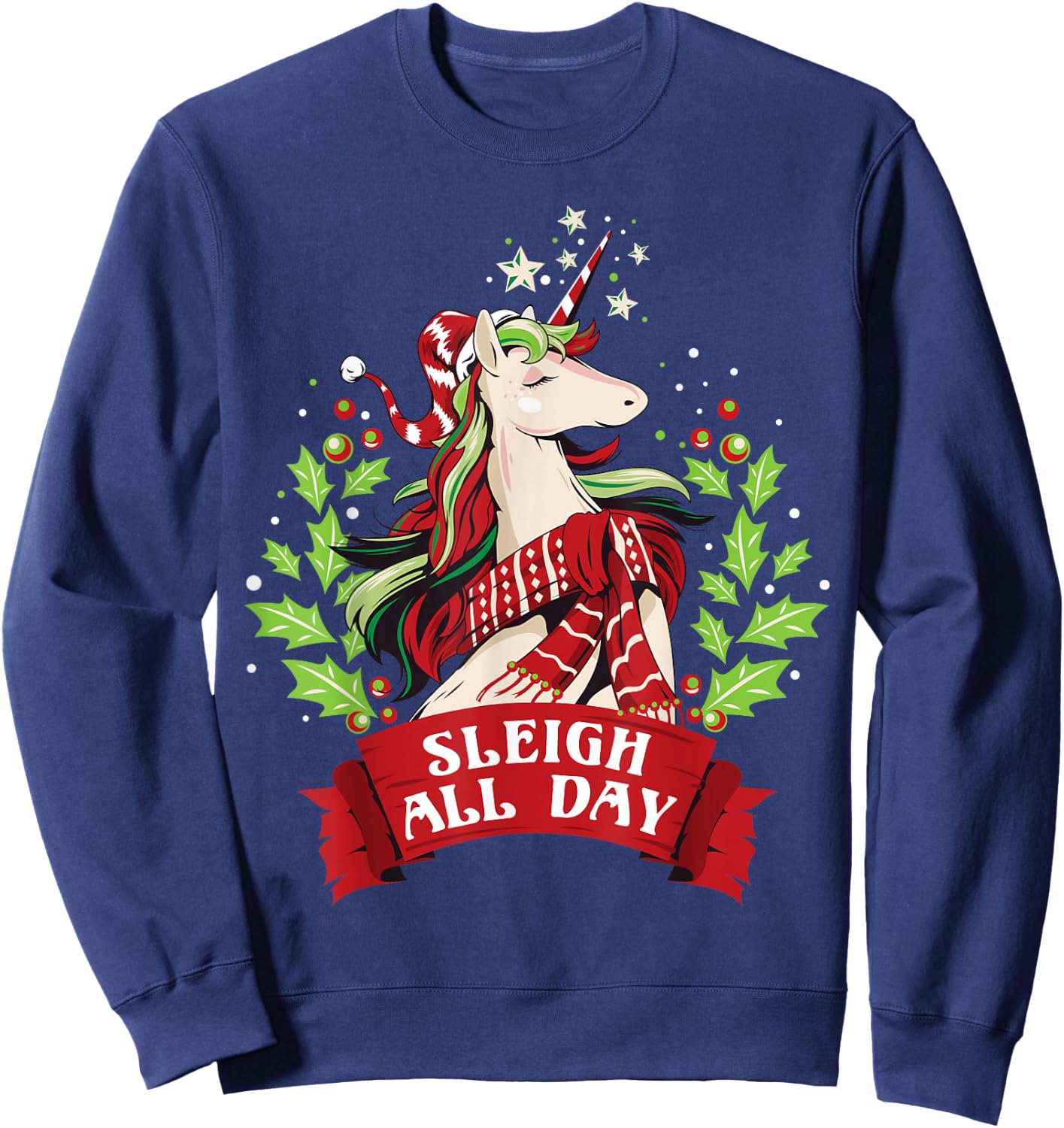 Sleigh All Day Cute Santa Unicorn Christmas Sweatshirt - Sweatshirt | Navy