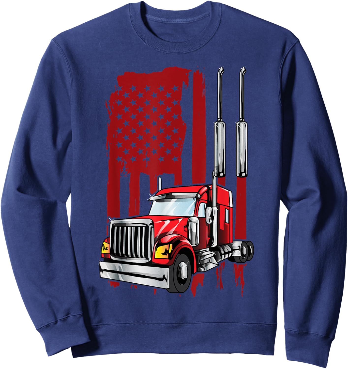 American Flag Semi Truck Driver Truck Lovers Trucker Women Kids Men Sweatshirt - Sweatshirt | Navy