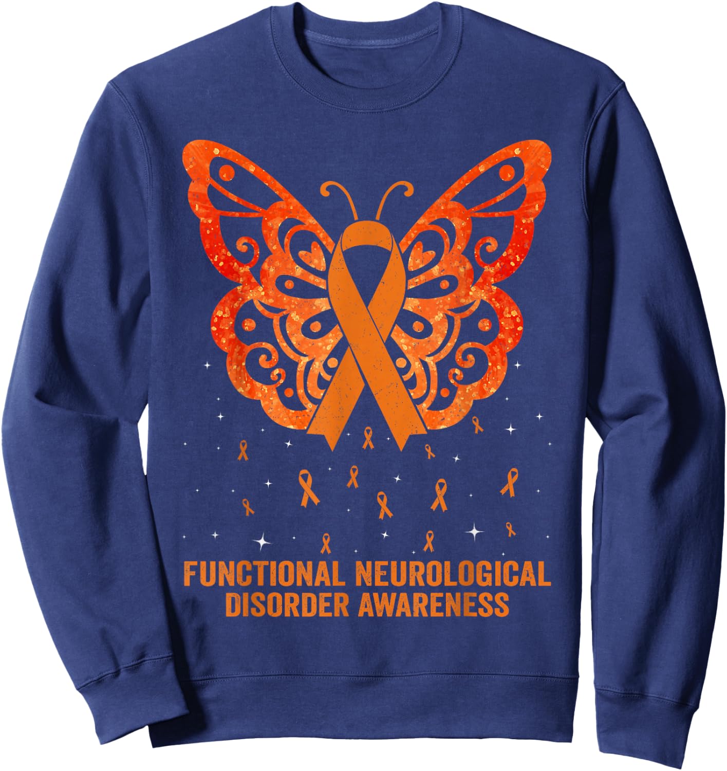 Functional Neurological Disorder Awareness Orange Butterfly Sweatshirt - Sweatshirt | Navy