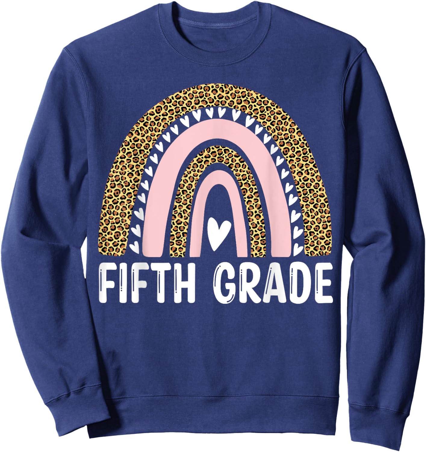 Fifth Grade Teacher Student Team Leopard Back To School Women Kids Sweatshirt - Sweatshirt | Navy