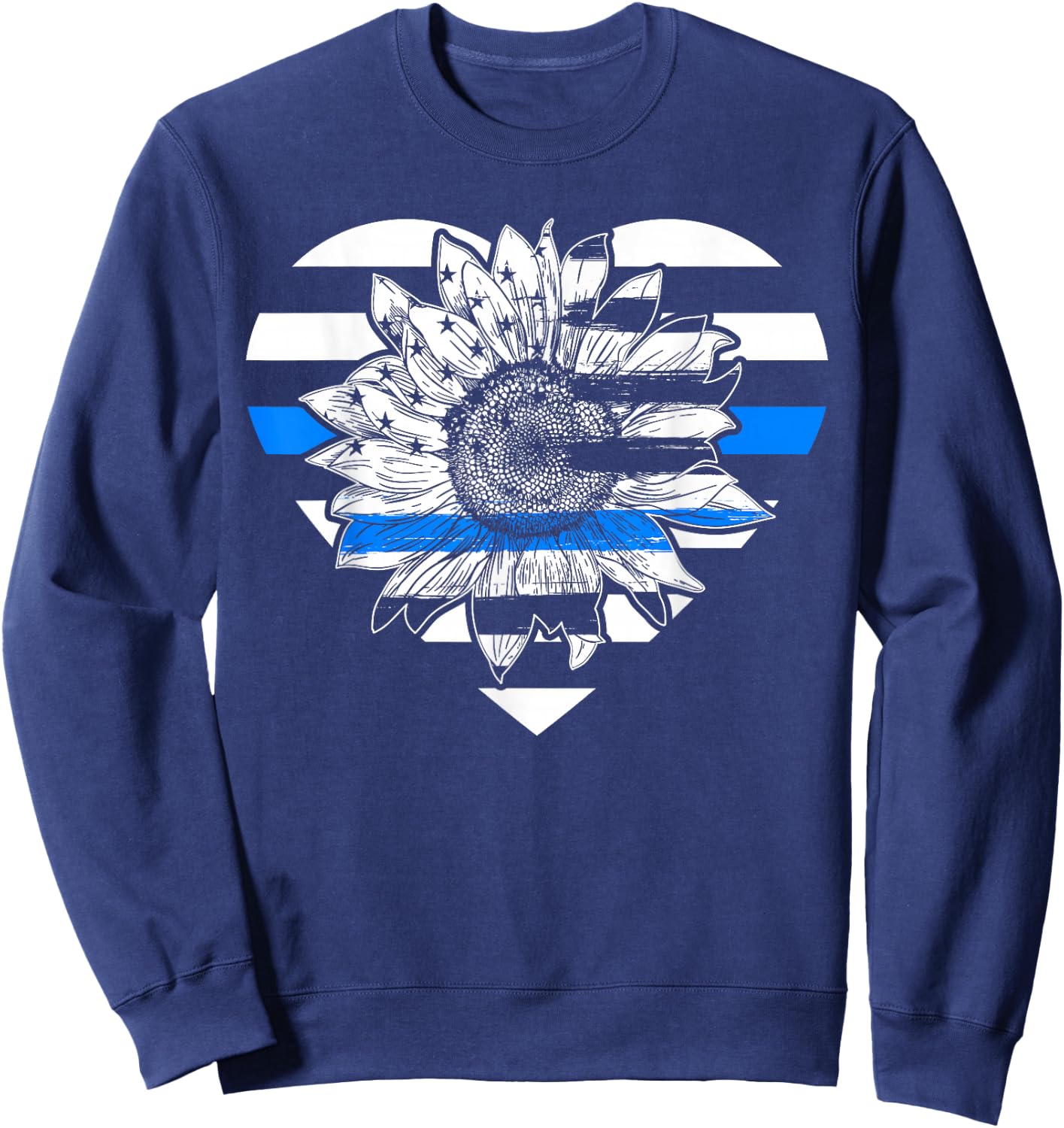 Thin Blue Line Sunflower Law Enforcement Police Officer Cop Sweatshirt - Sweatshirt | Navy