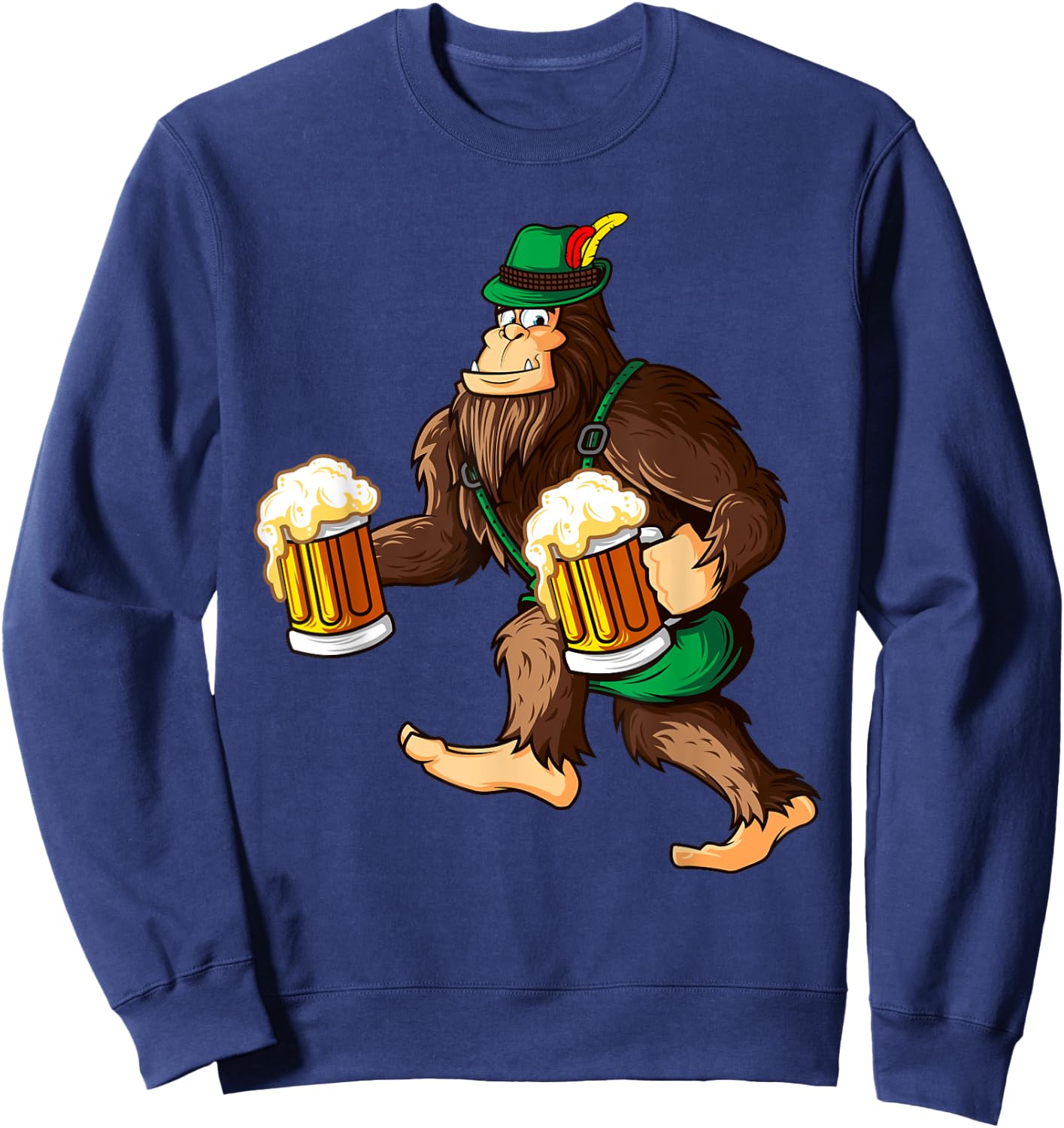 Funny Bigfoot Lederhosen Prost Beer Mug Beerfest Oktoberfest Sweatshirt - Sweatshirt | Navy