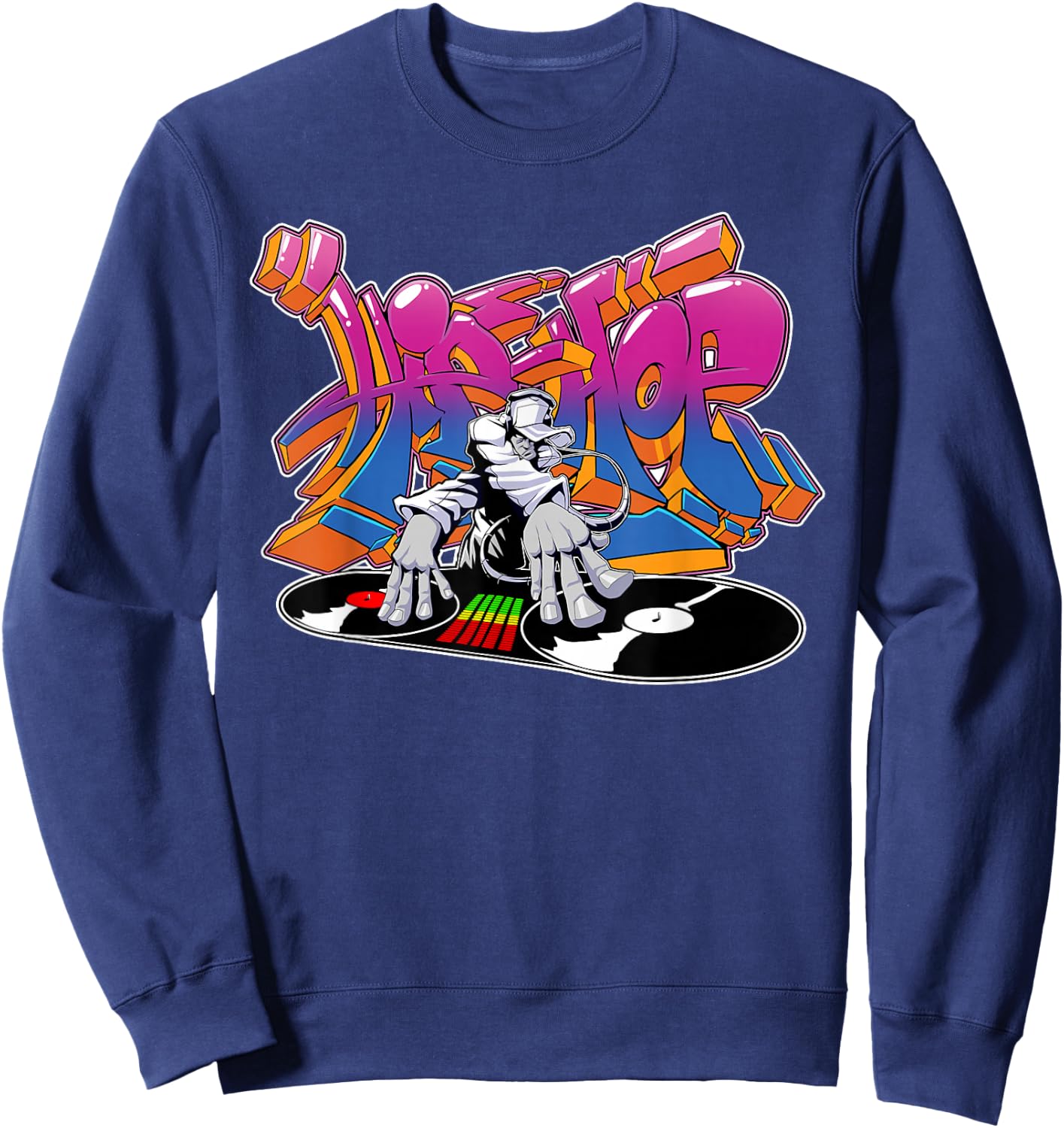 Old School 80s HipHop DJ Graffiti Sweatshirt - Sweatshirt | Navy