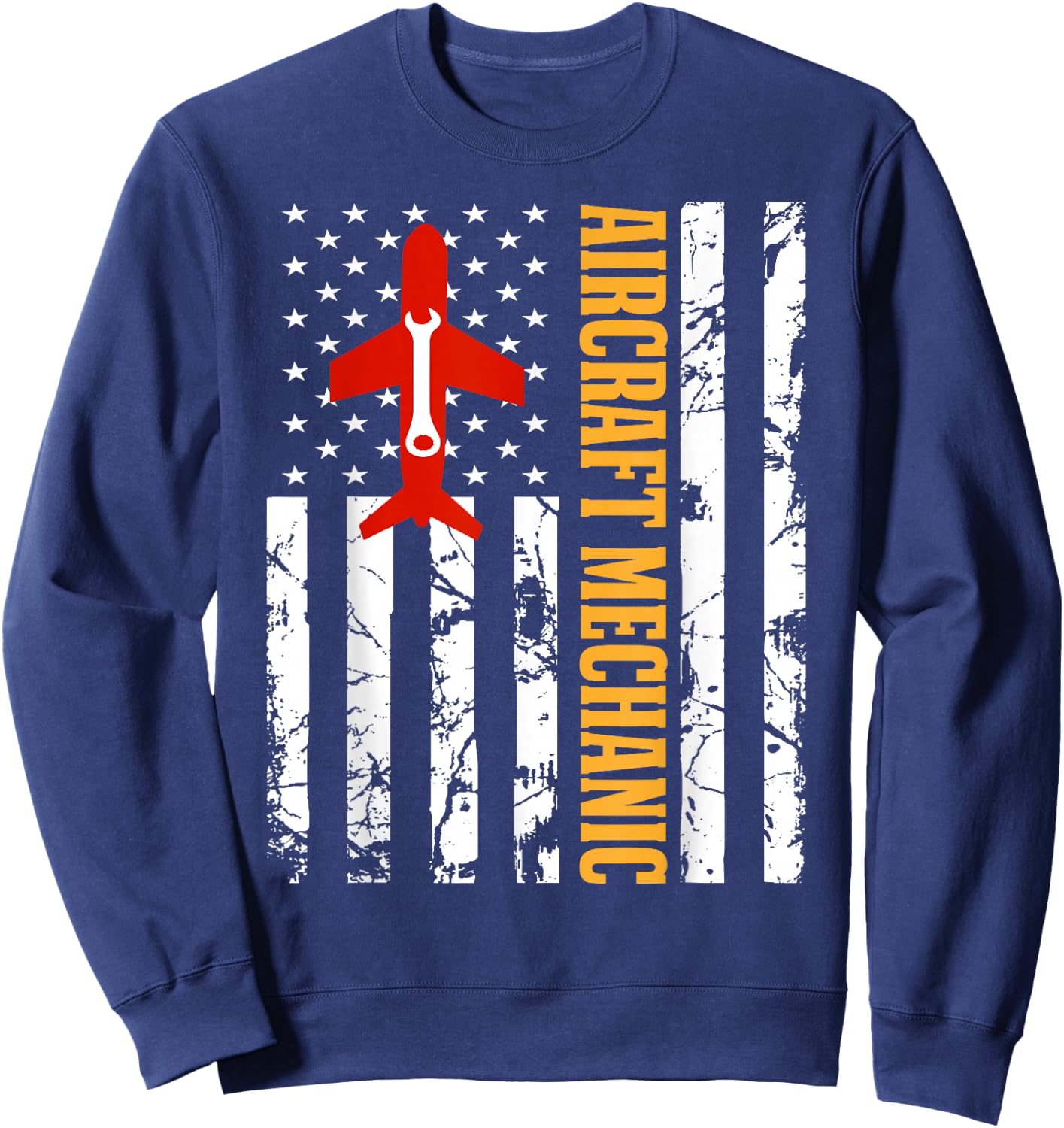 Aircraft Mechanic USA Flag Airplane Technician Aviation Gift Sweatshirt - Sweatshirt | Navy