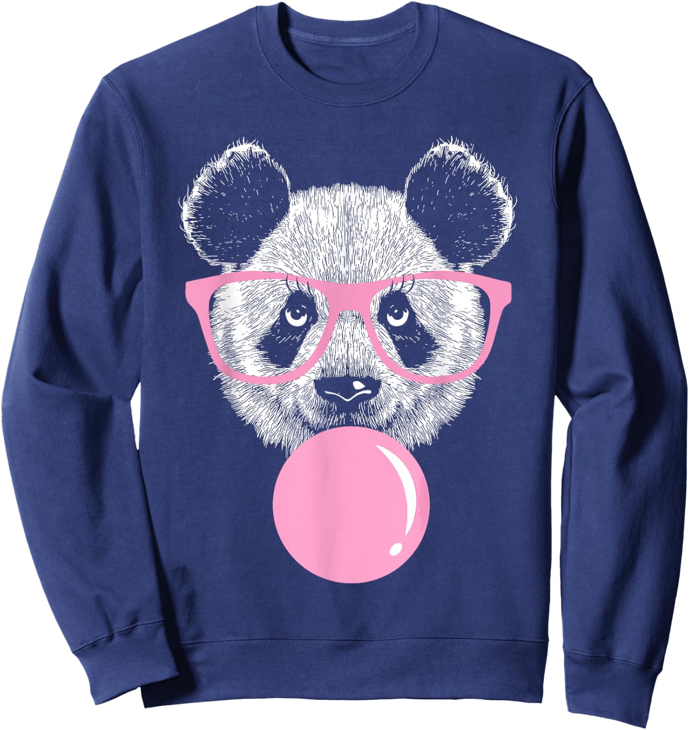 Cool Panda Face Eating Gum And Makes A Bubble Cute Panda Sweatshirt - Sweatshirt | Navy