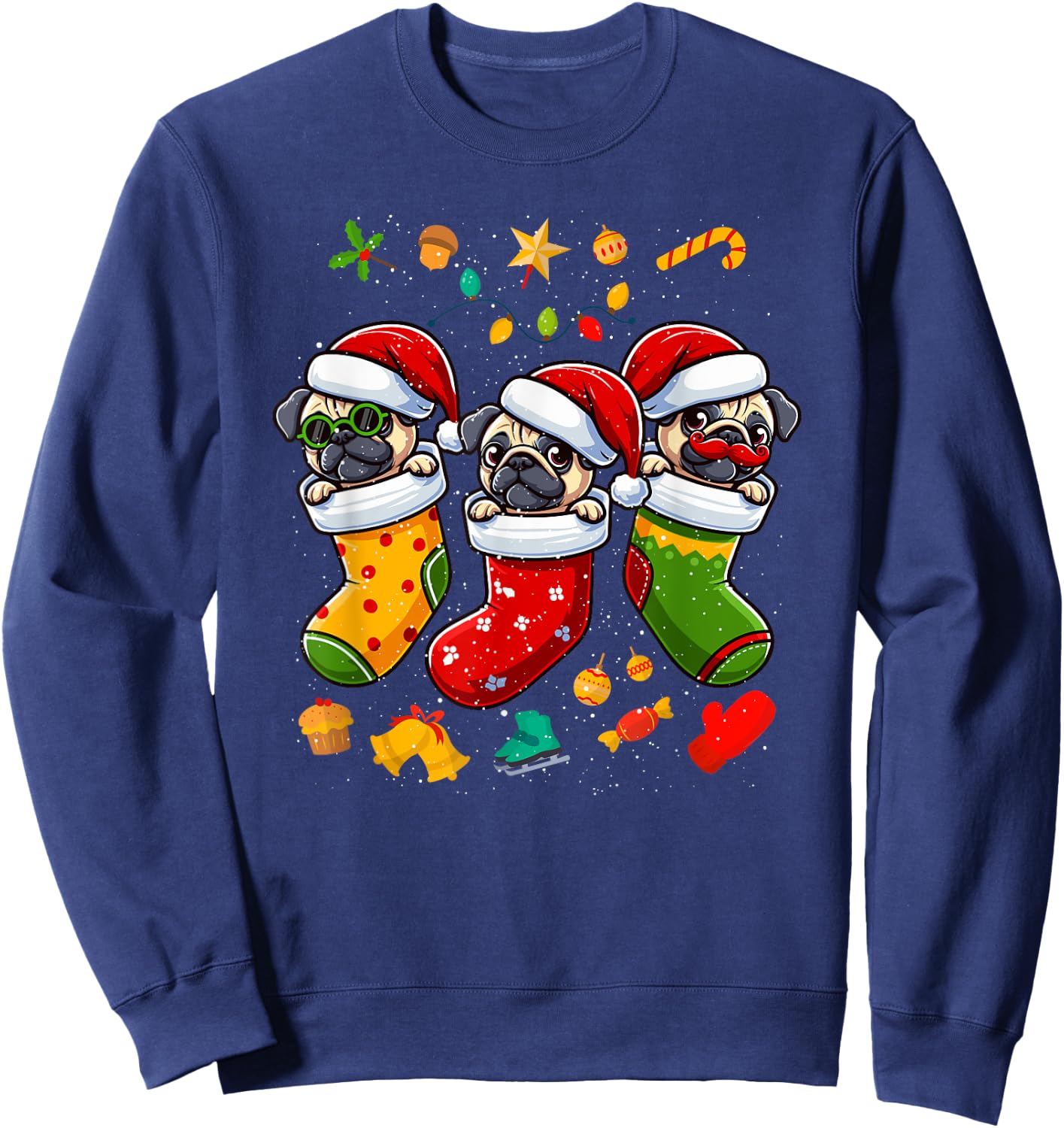 Pug Santa Claus Christmas Stocking Dog X-Mas Dogs Sweatshirt - Sweatshirt | Navy