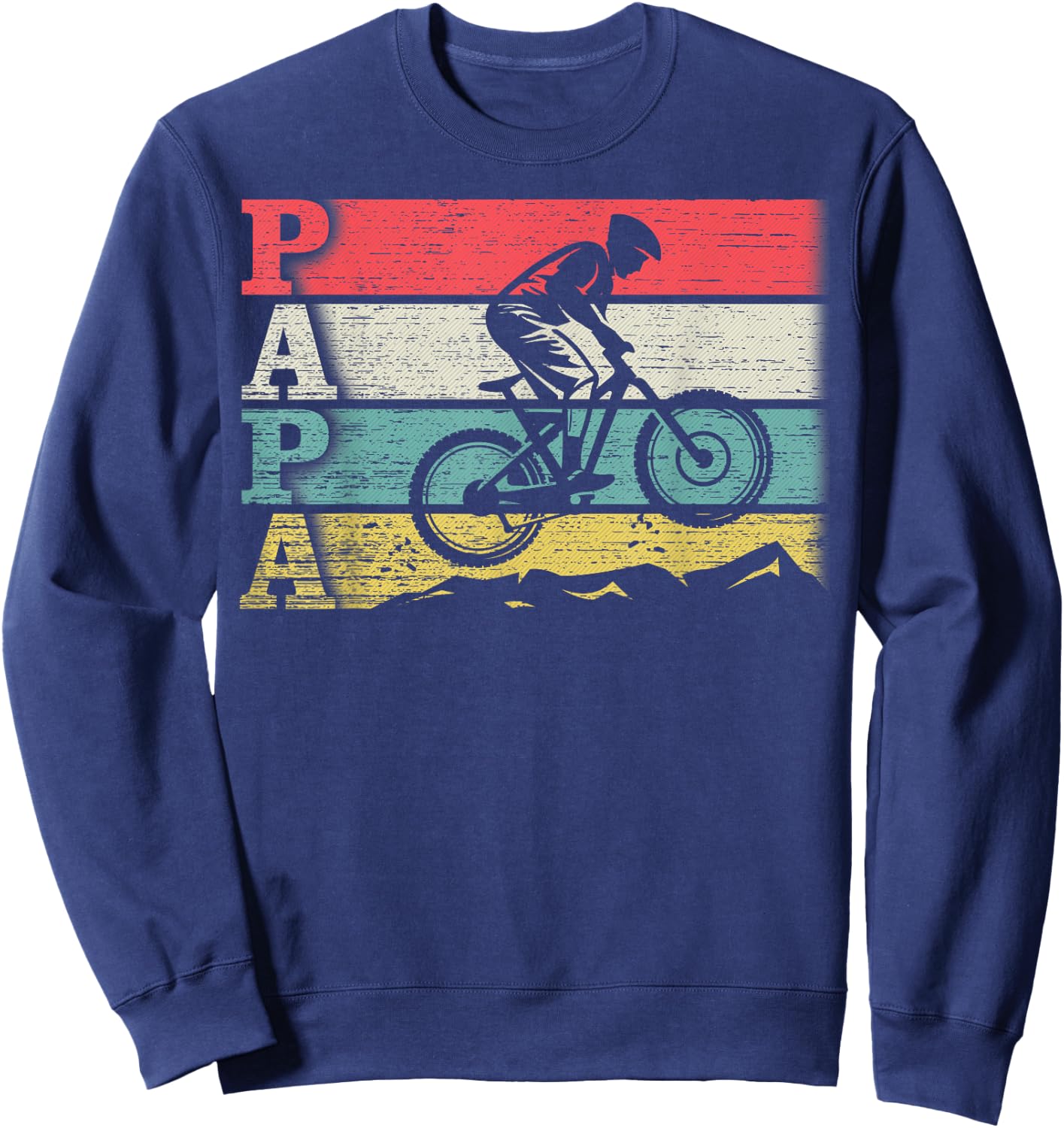 Vintage Retro Cycling Papa Mountain Biking Rider Silhouette Sweatshirt - Sweatshirt | Navy