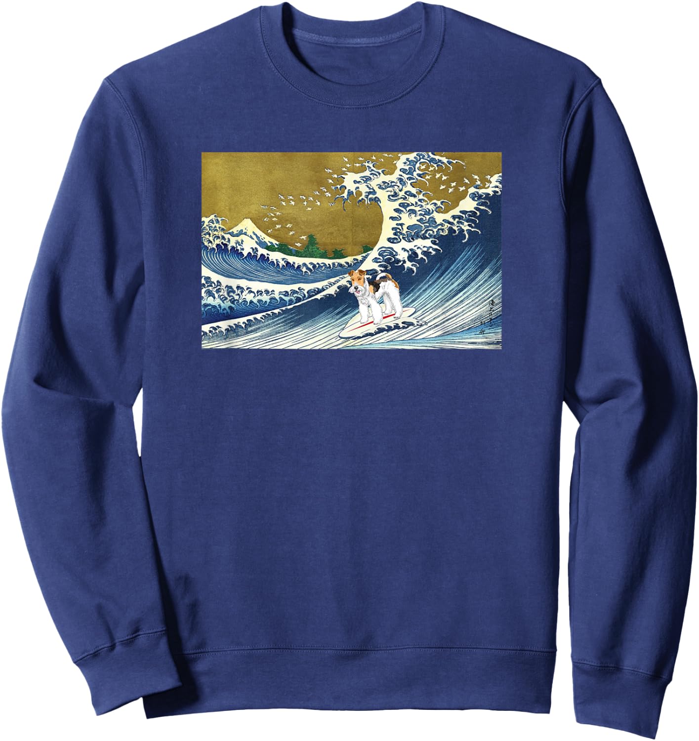 Retro Vintage Surfing a Wave Wire Fox Terrier Lover Sweatshirt - Sweatshirt | Navy